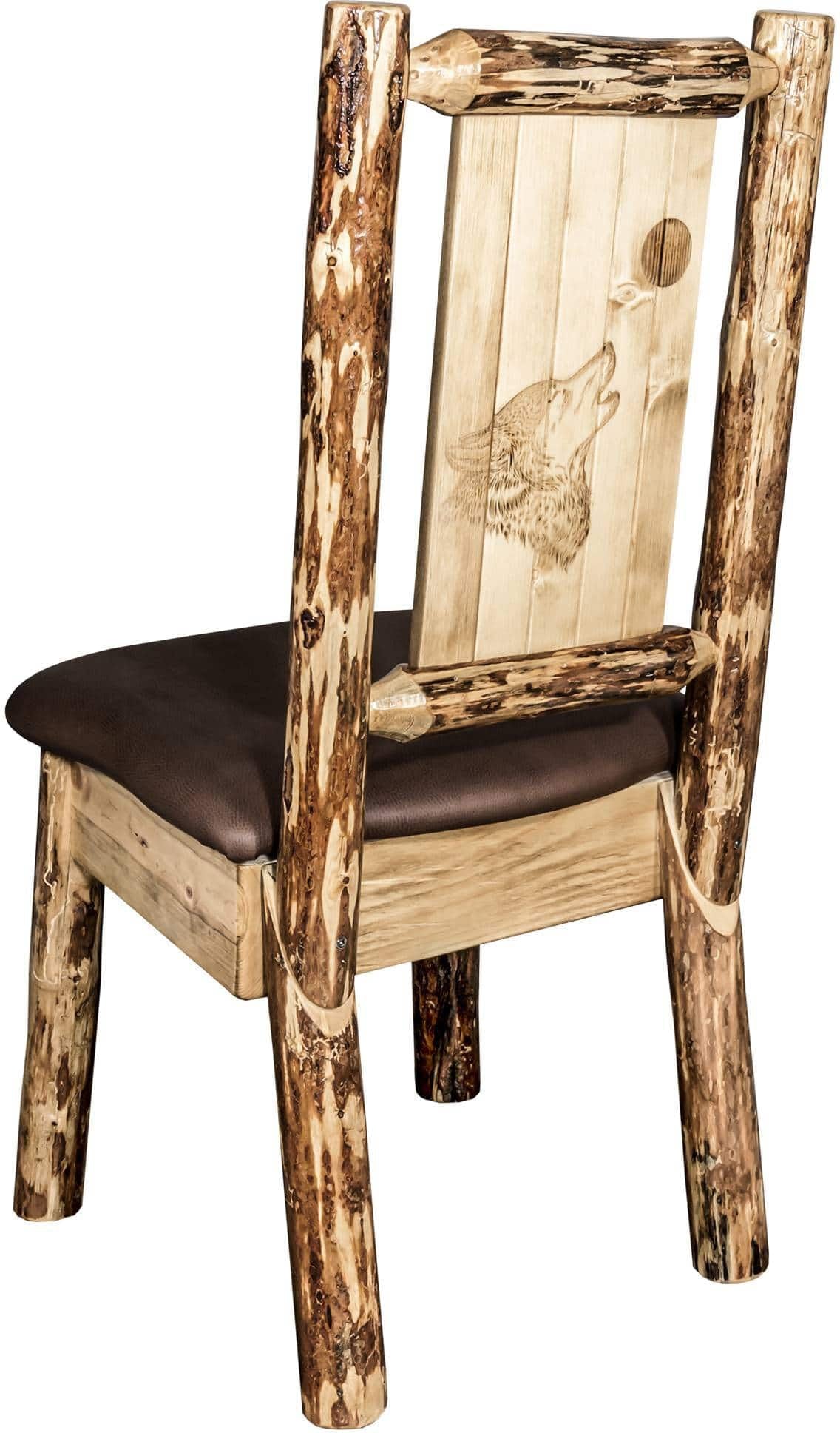 Montana Woodworks Glacier Country Collection Side Chair Saddle Upholstery with Laser Engraved Design-Rustic Furniture Marketplace