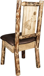 Montana Woodworks Glacier Country Collection Side Chair Saddle Upholstery with Laser Engraved Design-Rustic Furniture Marketplace
