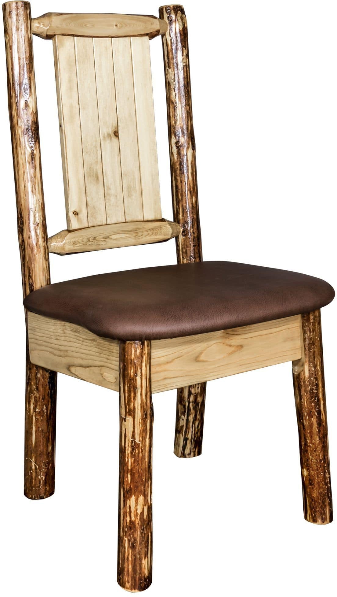 Montana Woodworks Glacier Country Collection Side Chair Saddle Upholstery with Laser Engraved Design-Rustic Furniture Marketplace