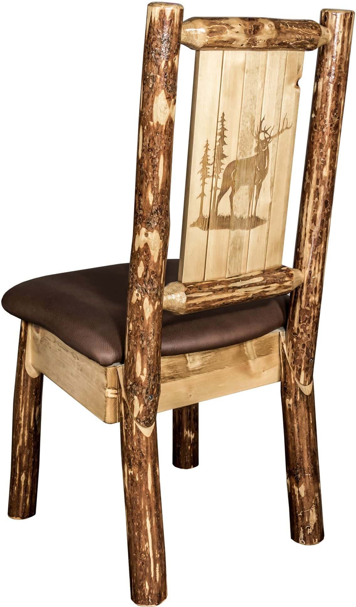 Montana Woodworks Glacier Country Collection Side Chair Saddle Upholstery with Laser Engraved Design-Rustic Furniture Marketplace