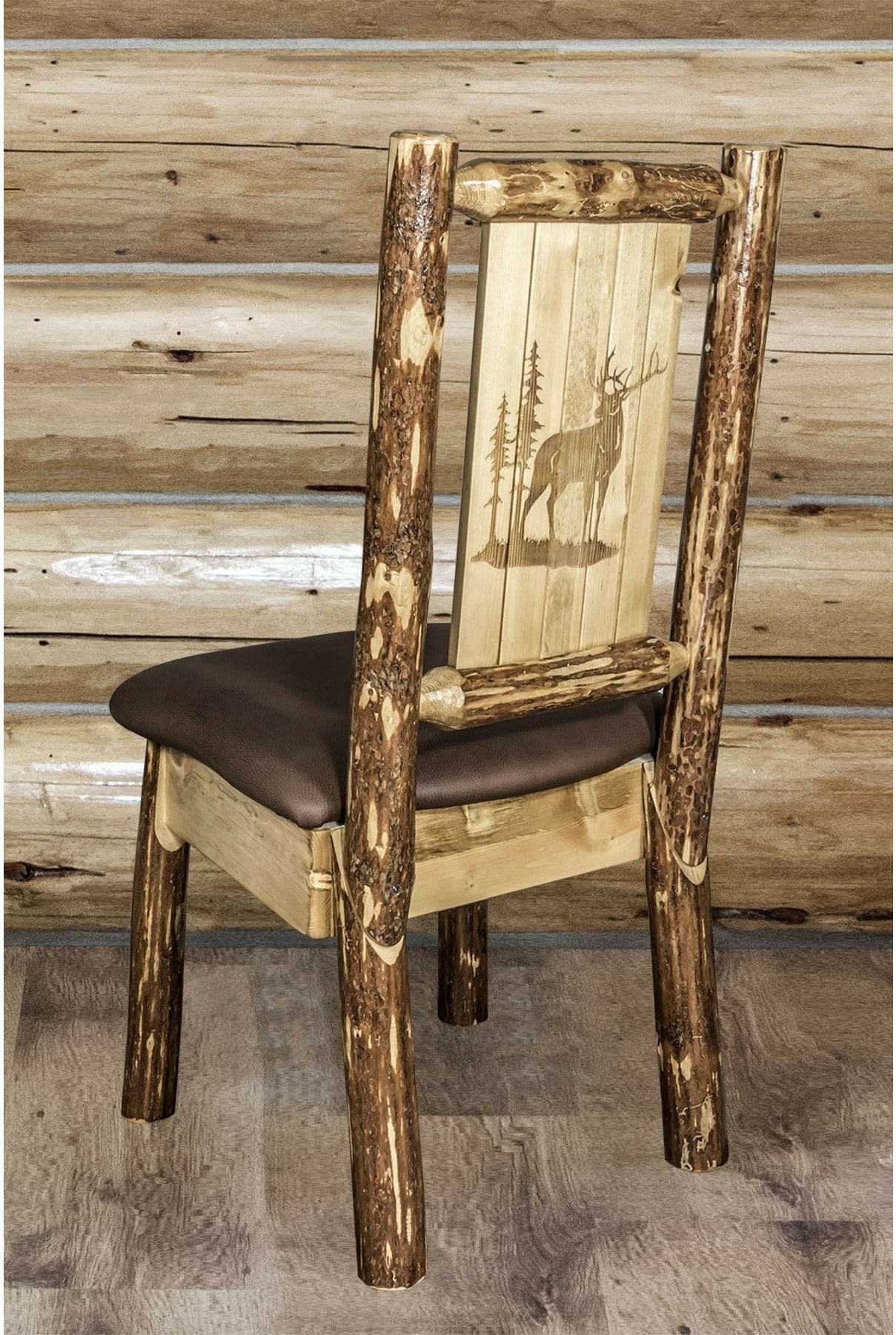 Montana Woodworks Glacier Country Collection Side Chair Saddle Upholstery with Laser Engraved Design-Rustic Furniture Marketplace