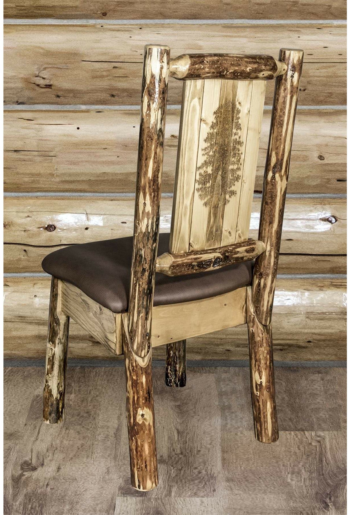 Montana Woodworks Glacier Country Collection Side Chair Saddle Upholstery with Laser Engraved Design-Rustic Furniture Marketplace