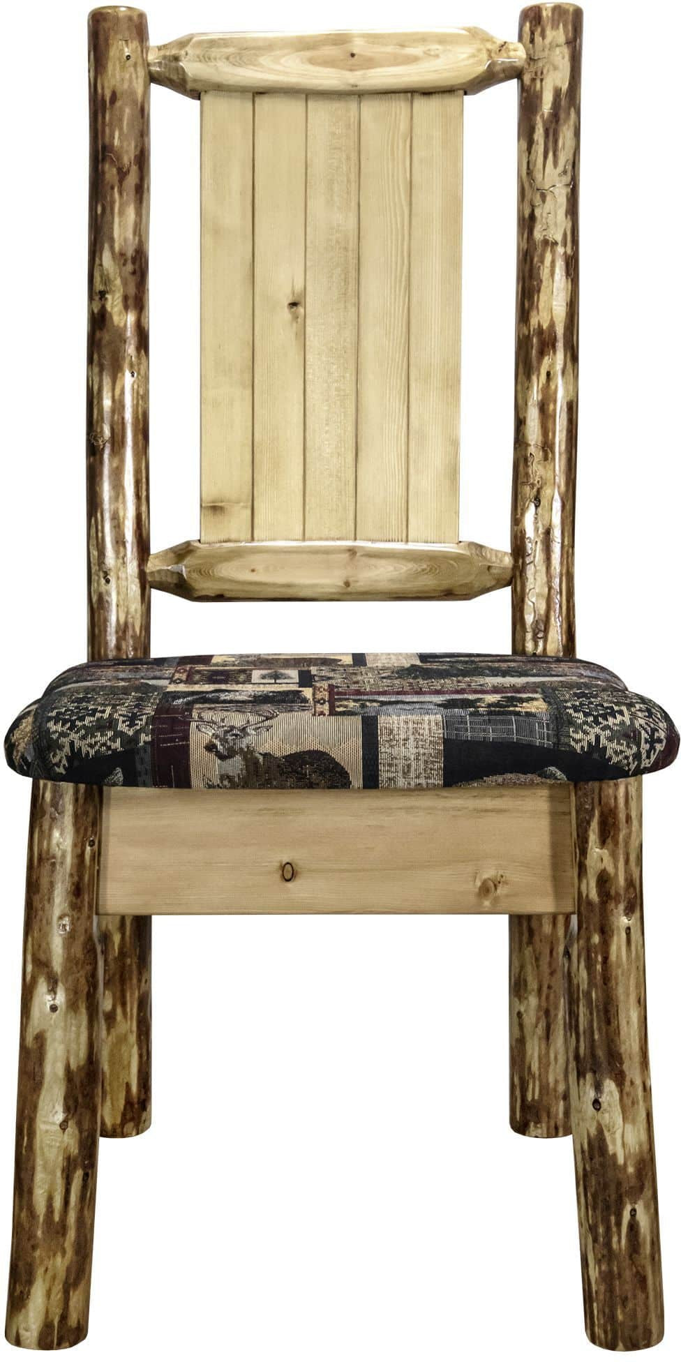 Montana Woodworks Glacier Country Collection Side Chair Woodland Upholstery with Laser Engraved Design-Rustic Furniture Marketplace