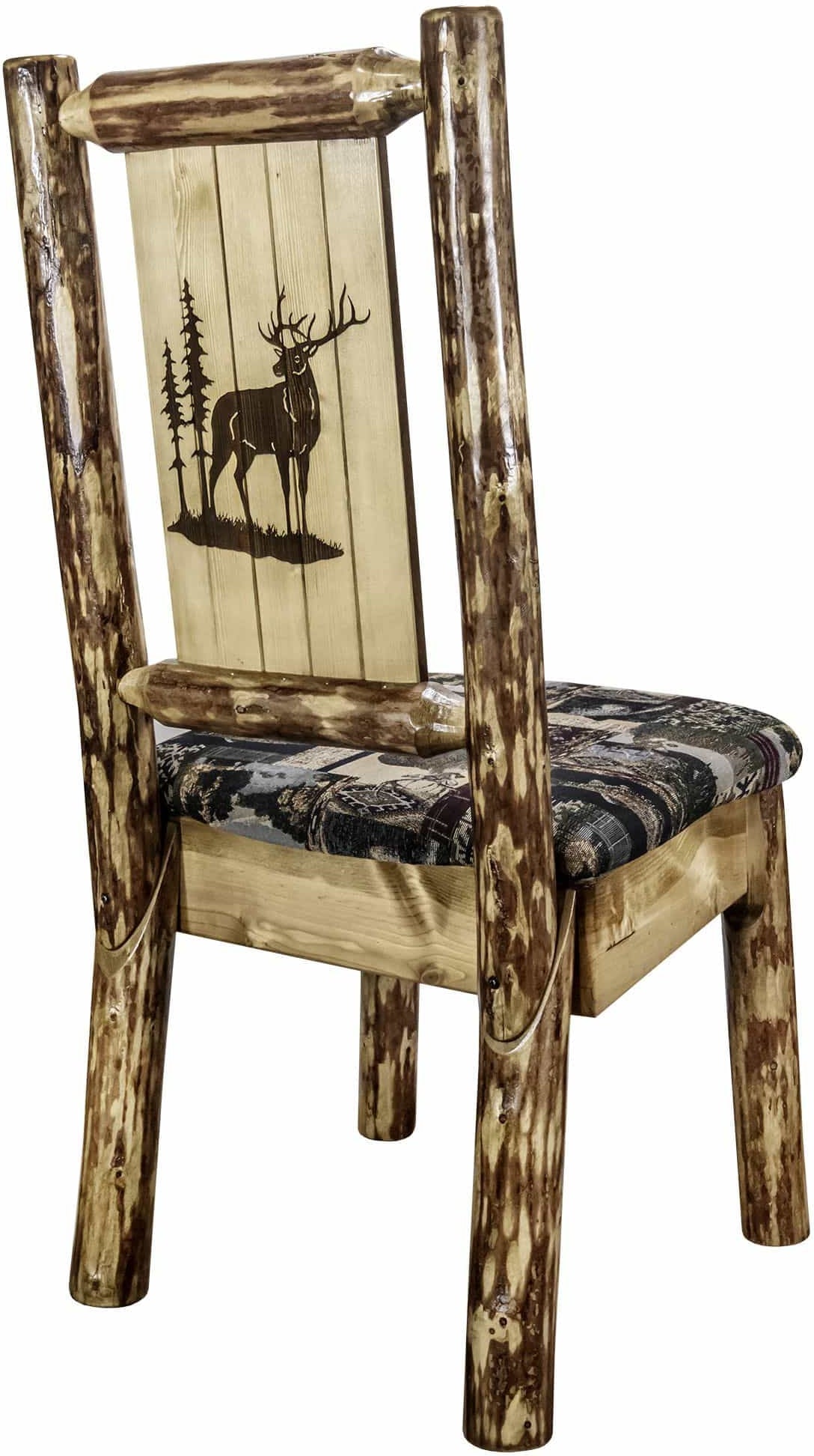 Montana Woodworks Glacier Country Collection Side Chair Woodland Upholstery with Laser Engraved Design-Rustic Furniture Marketplace