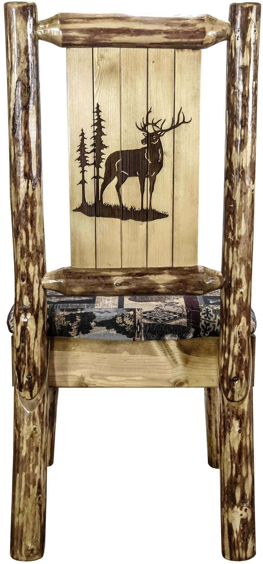 Montana Woodworks Glacier Country Collection Side Chair Woodland Upholstery with Laser Engraved Design-Rustic Furniture Marketplace