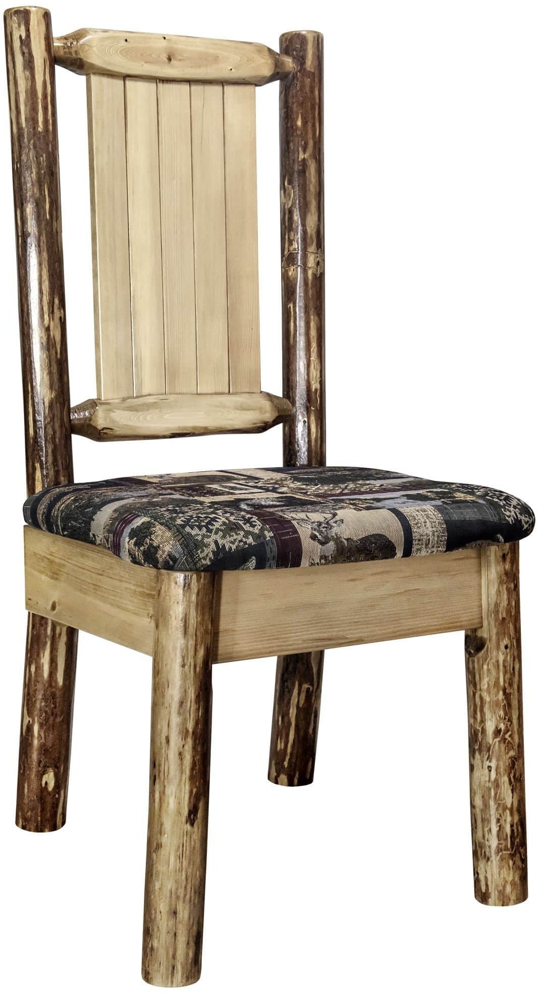 Montana Woodworks Glacier Country Collection Side Chair Woodland Upholstery with Laser Engraved Design-Rustic Furniture Marketplace