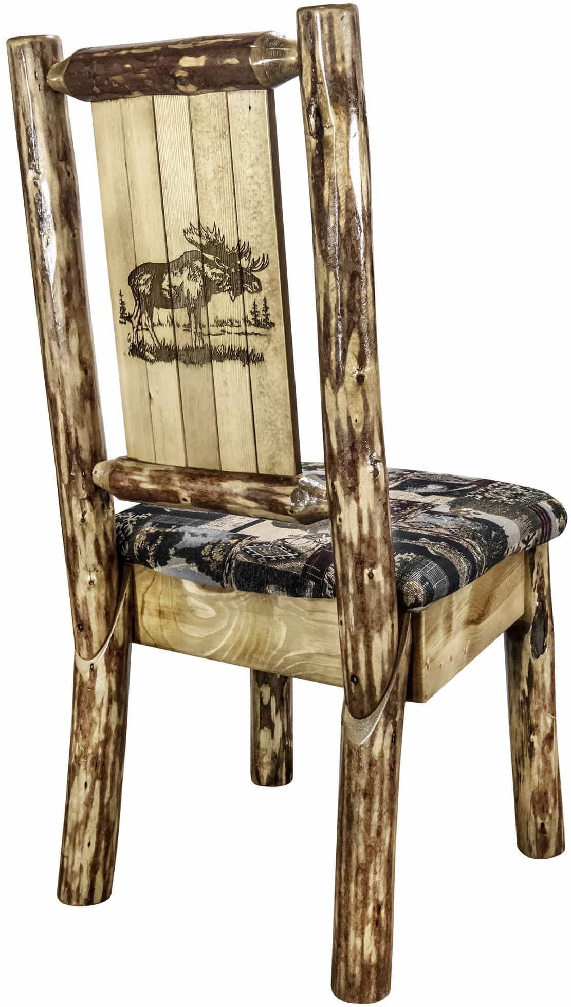 Montana Woodworks Glacier Country Collection Side Chair Woodland Upholstery with Laser Engraved Design-Rustic Furniture Marketplace