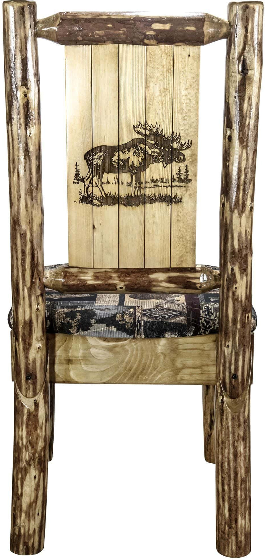 Montana Woodworks Glacier Country Collection Side Chair Woodland Upholstery with Laser Engraved Design-Rustic Furniture Marketplace