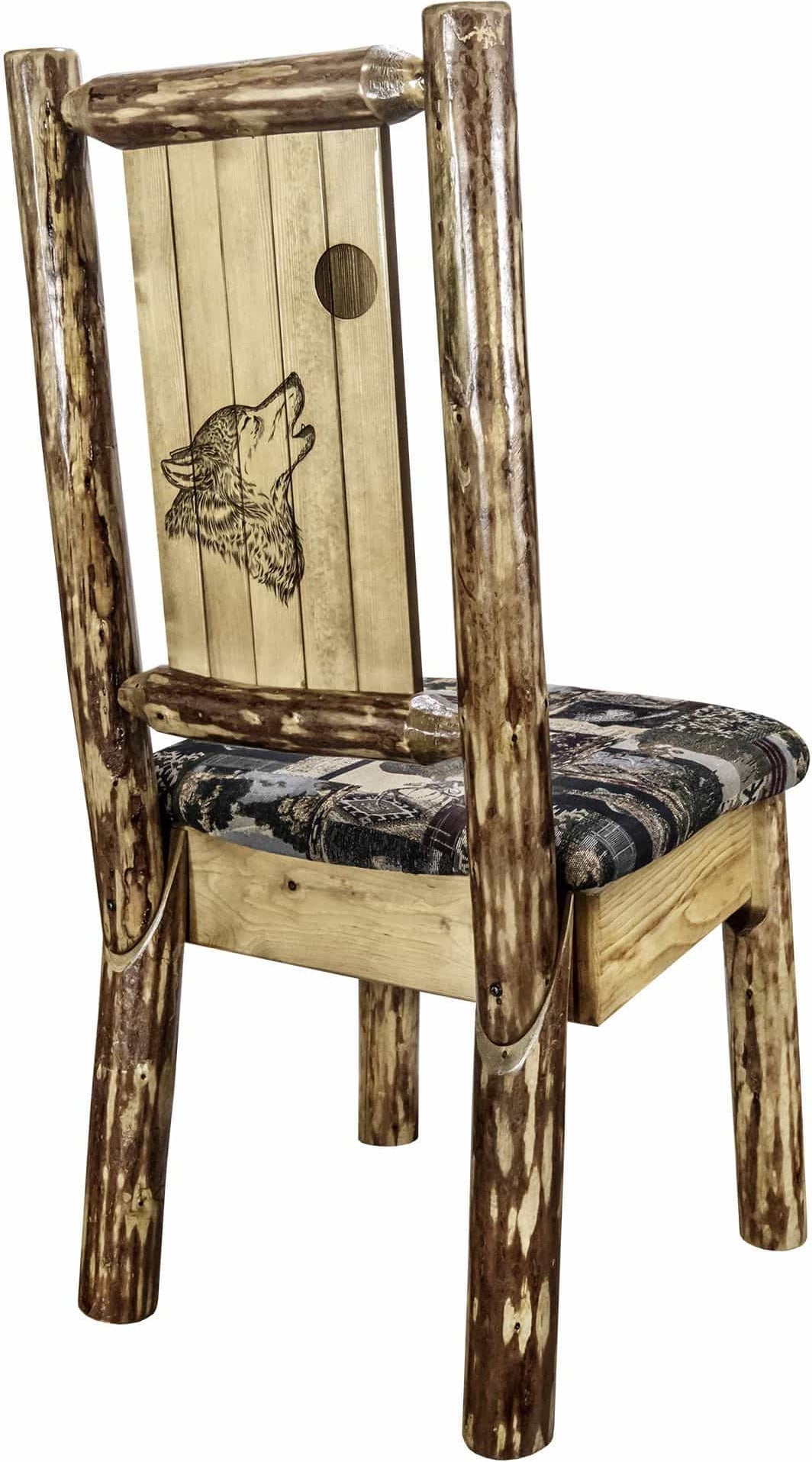 Montana Woodworks Glacier Country Collection Side Chair Woodland Upholstery with Laser Engraved Design-Rustic Furniture Marketplace