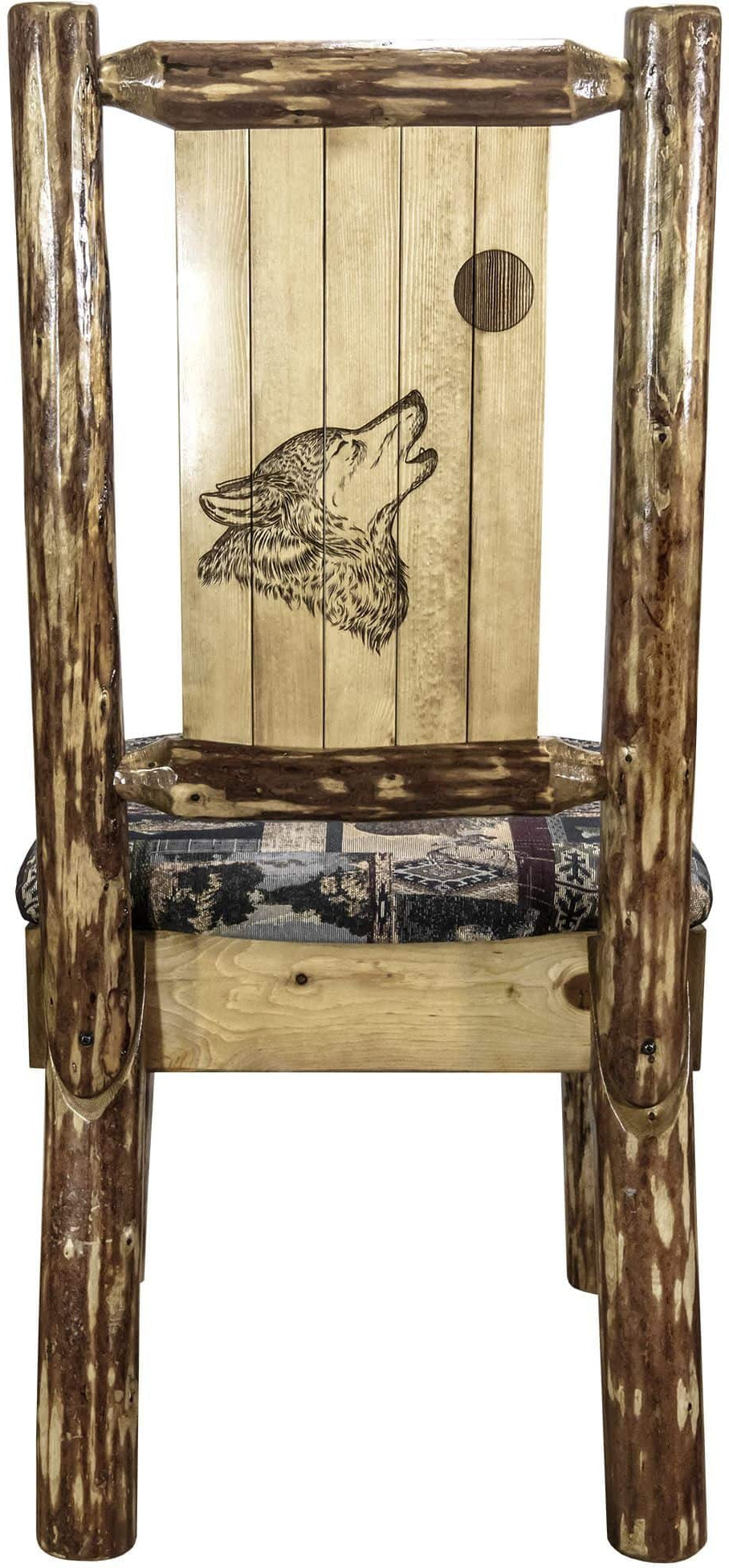 Montana Woodworks Glacier Country Collection Side Chair Woodland Upholstery with Laser Engraved Design-Rustic Furniture Marketplace