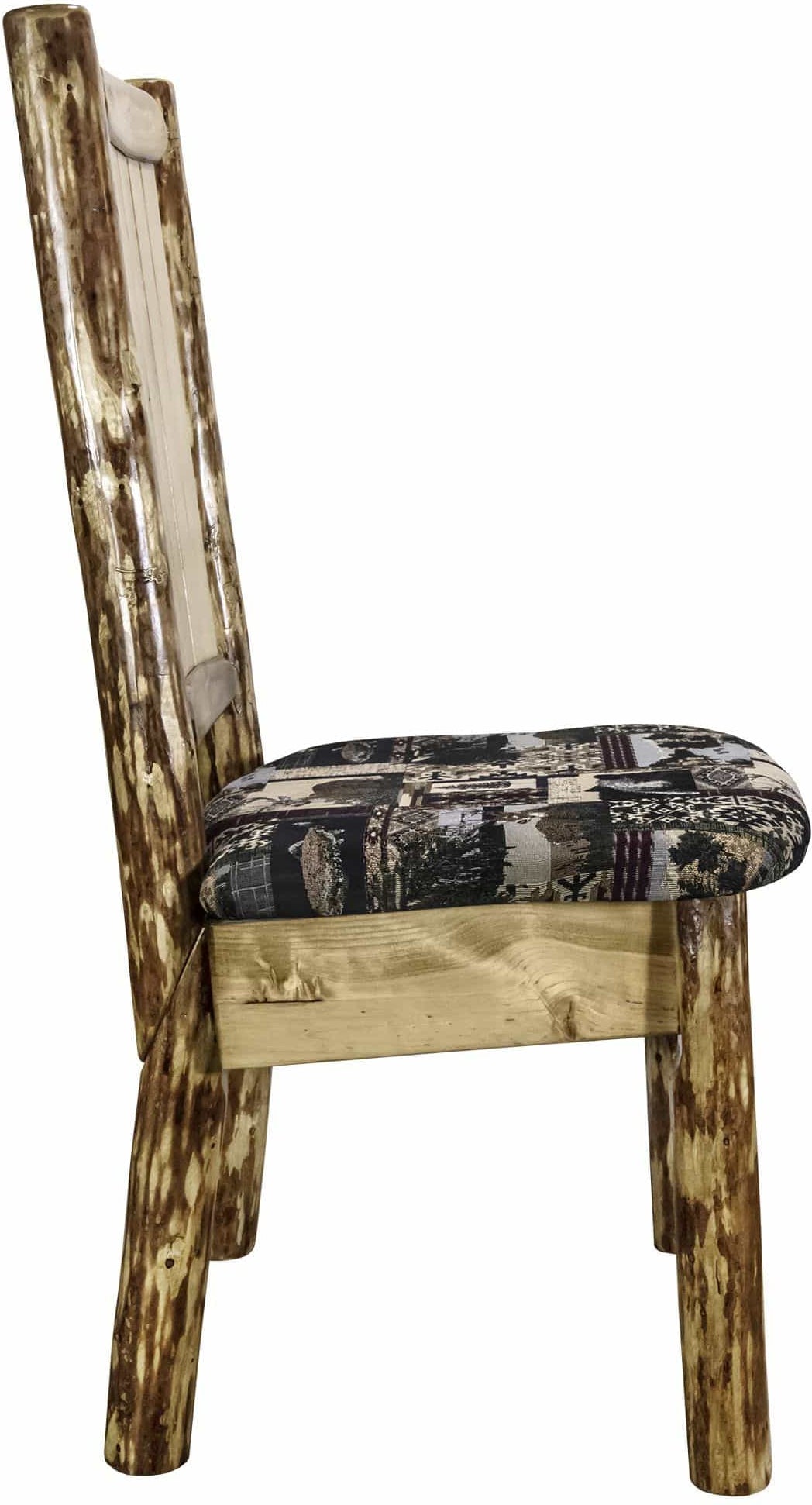 Montana Woodworks Glacier Country Collection Side Chair Woodland Upholstery with Laser Engraved Design-Rustic Furniture Marketplace