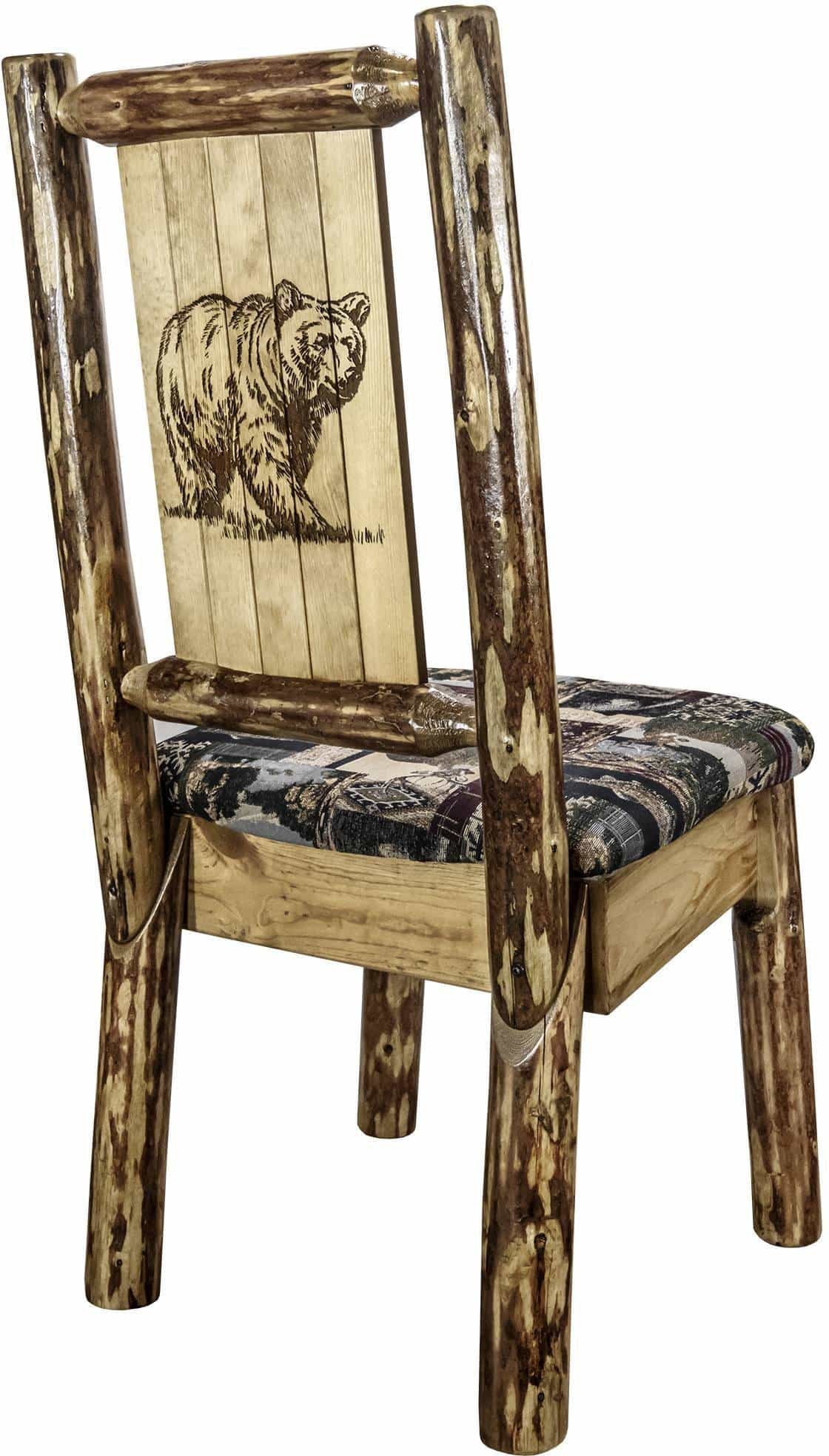 Montana Woodworks Glacier Country Collection Side Chair Woodland Upholstery with Laser Engraved Design-Rustic Furniture Marketplace