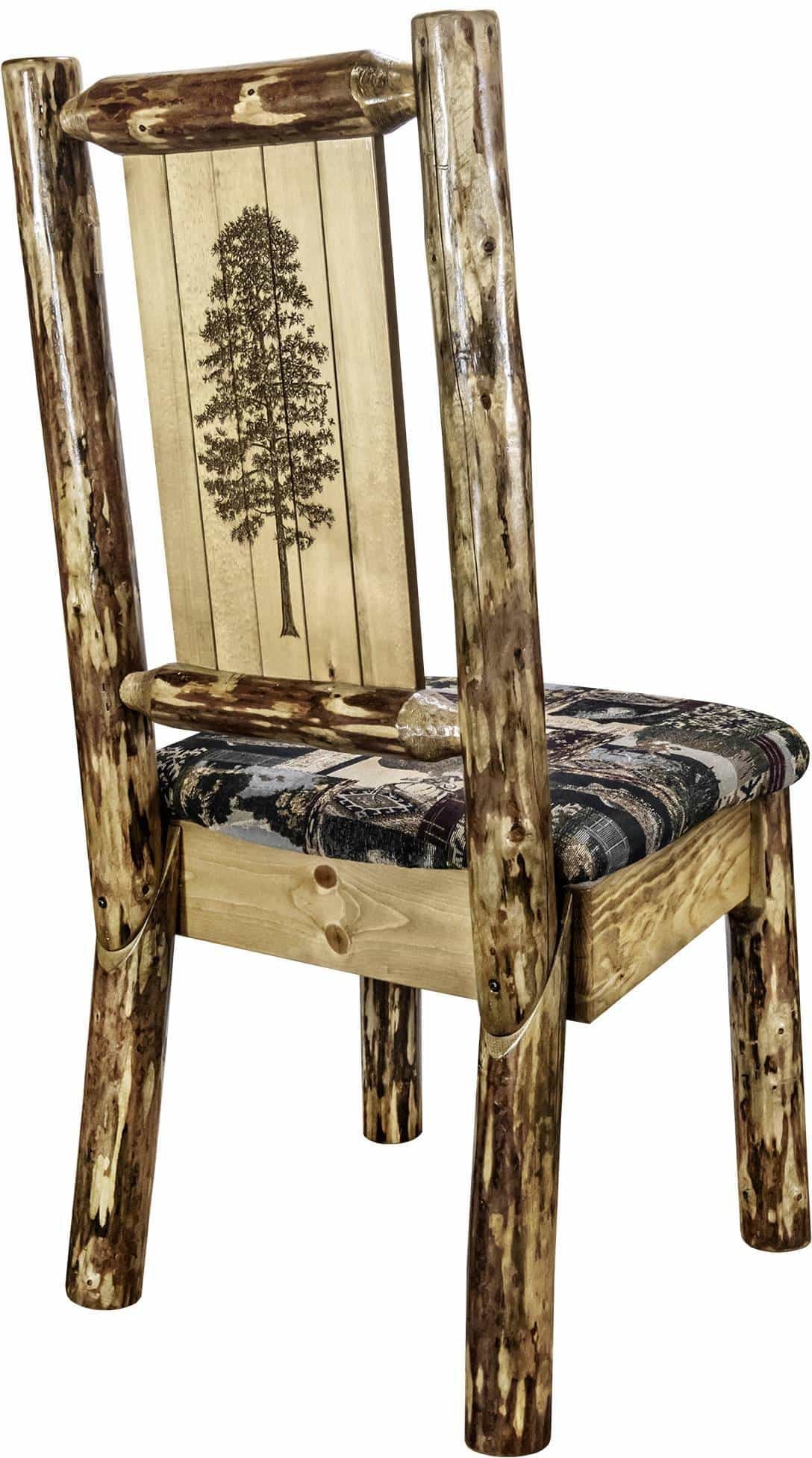 Montana Woodworks Glacier Country Collection Side Chair Woodland Upholstery with Laser Engraved Design-Rustic Furniture Marketplace