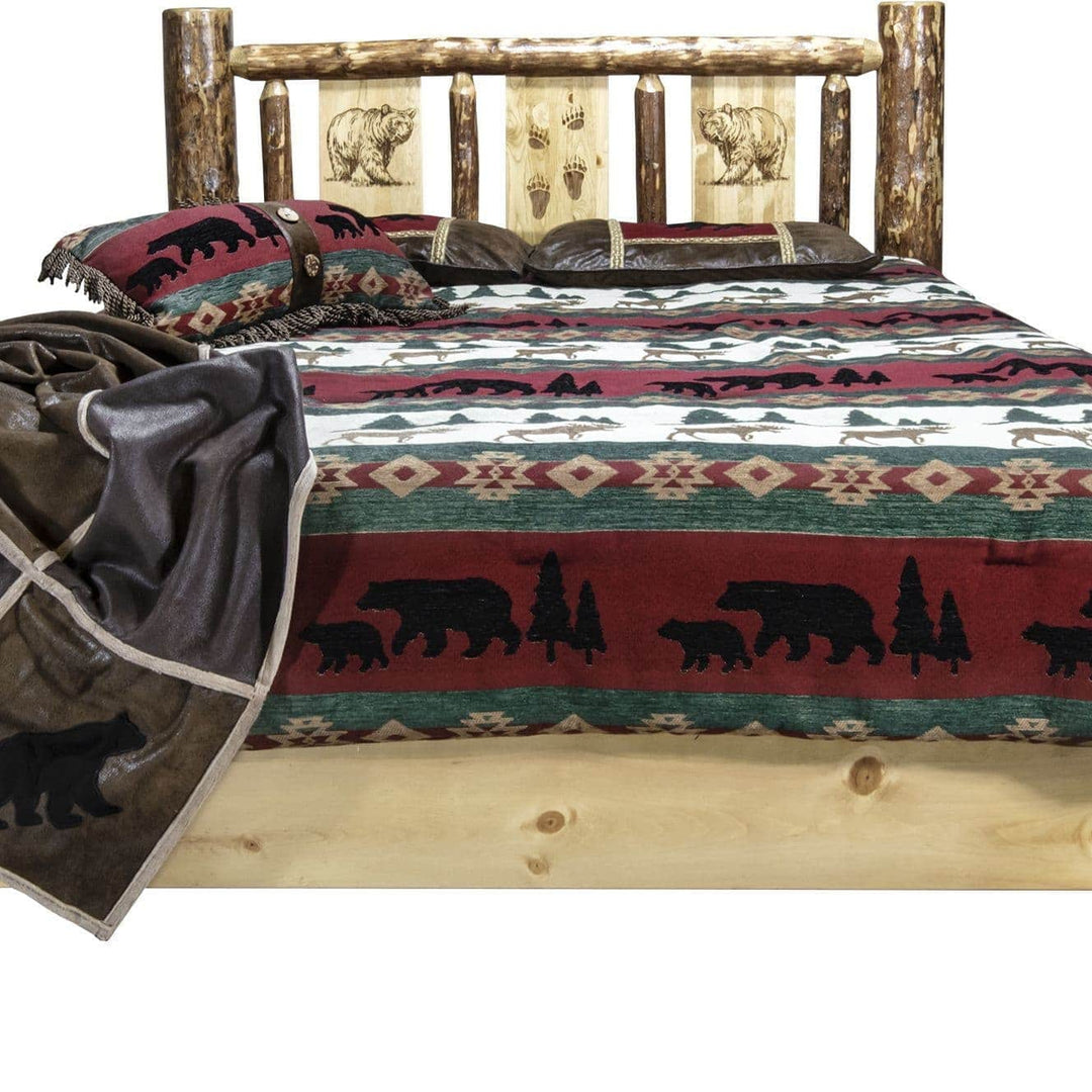 Montana Woodworks Glacier Country Collection Platform Bed with Laser Engraved Design-Rustic Furniture Marketplace