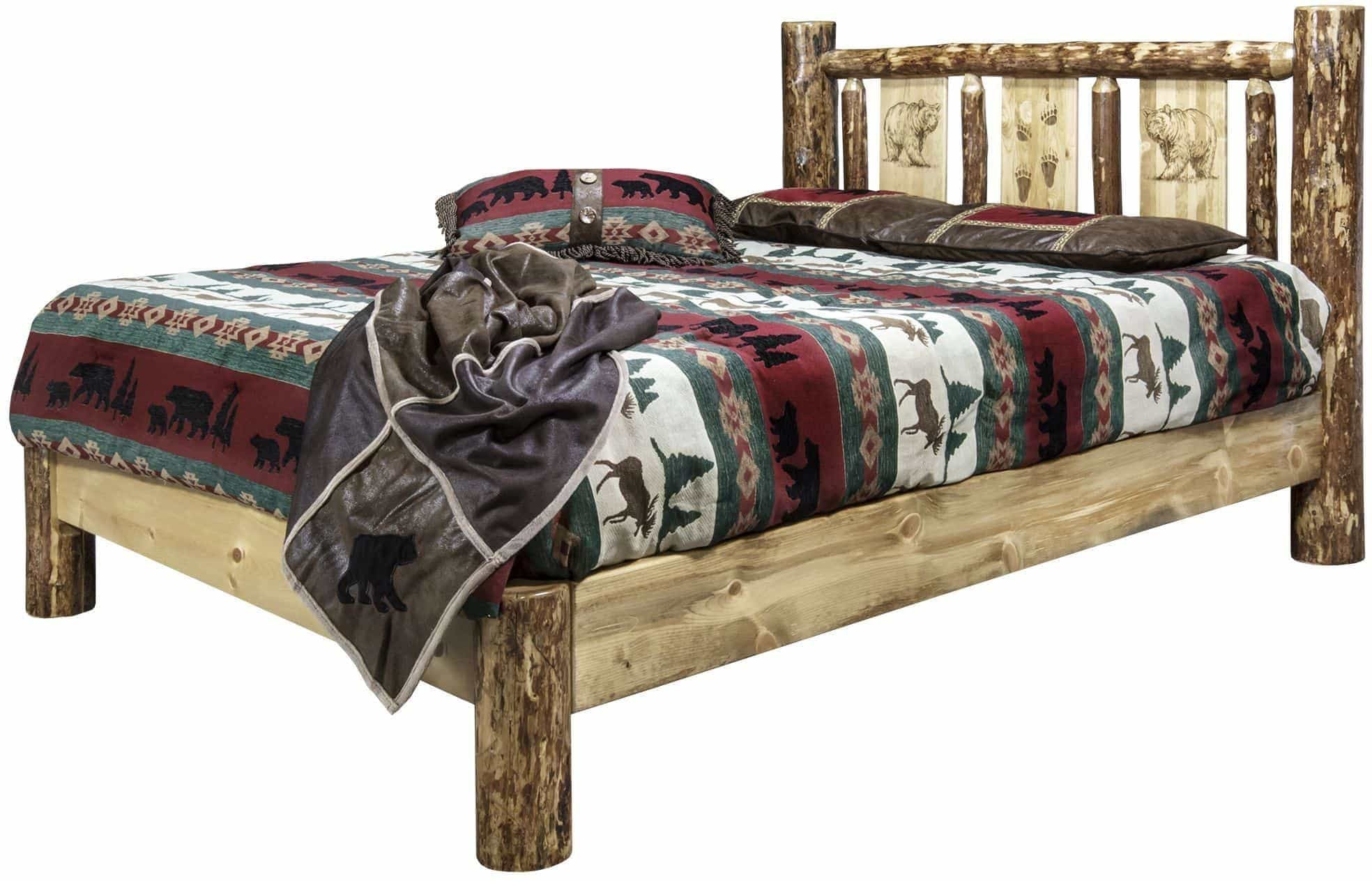 Montana Woodworks Glacier Country Collection Twin Platform Bed with Laser Engraved Design-Rustic Furniture Marketplace