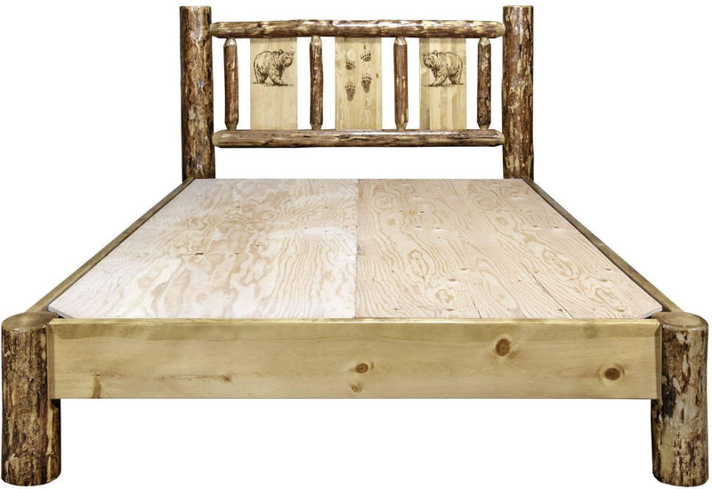 Montana Woodworks Glacier Country Collection Platform Bed with Laser Engraved Design-Rustic Furniture Marketplace