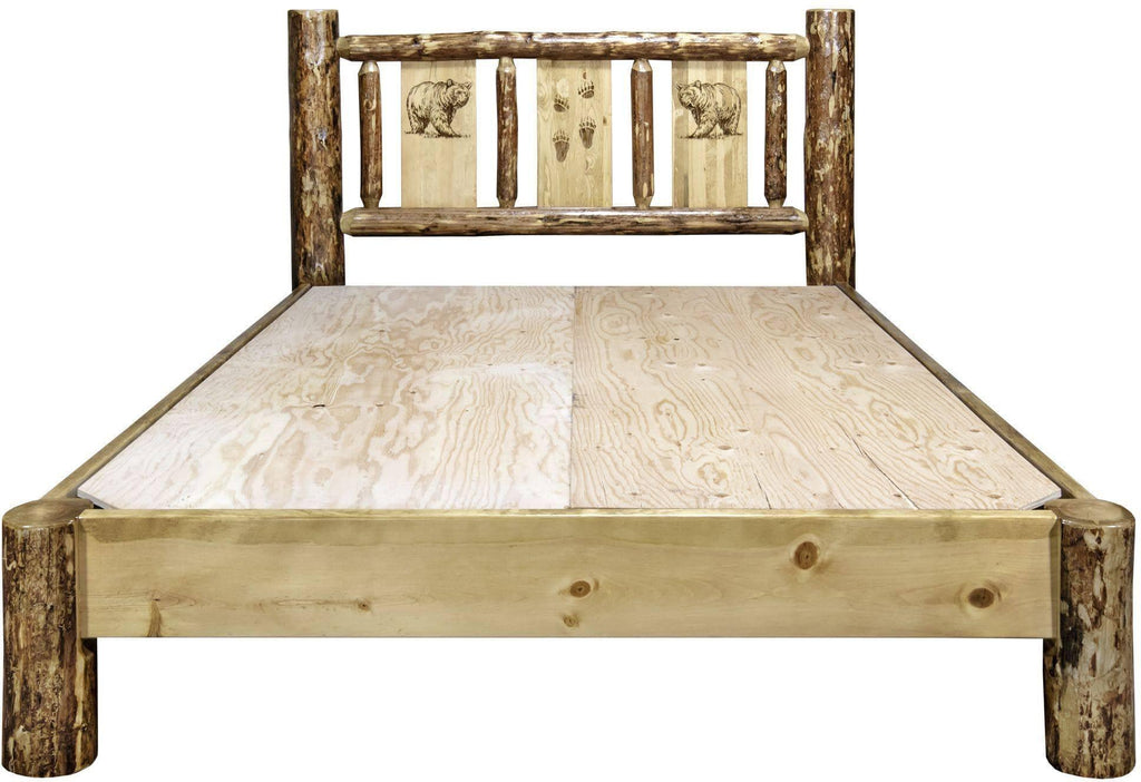 Montana Woodworks Glacier Country Collection Twin Platform Bed with Laser Engraved Design-Rustic Furniture Marketplace