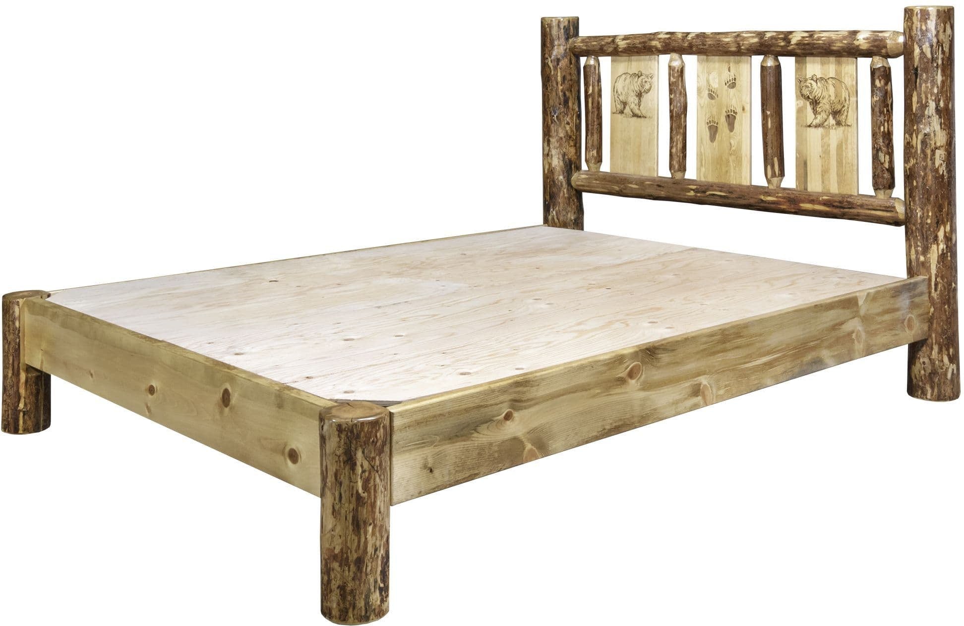 Montana Woodworks Glacier Country Collection Twin Platform Bed with Laser Engraved Design-Rustic Furniture Marketplace