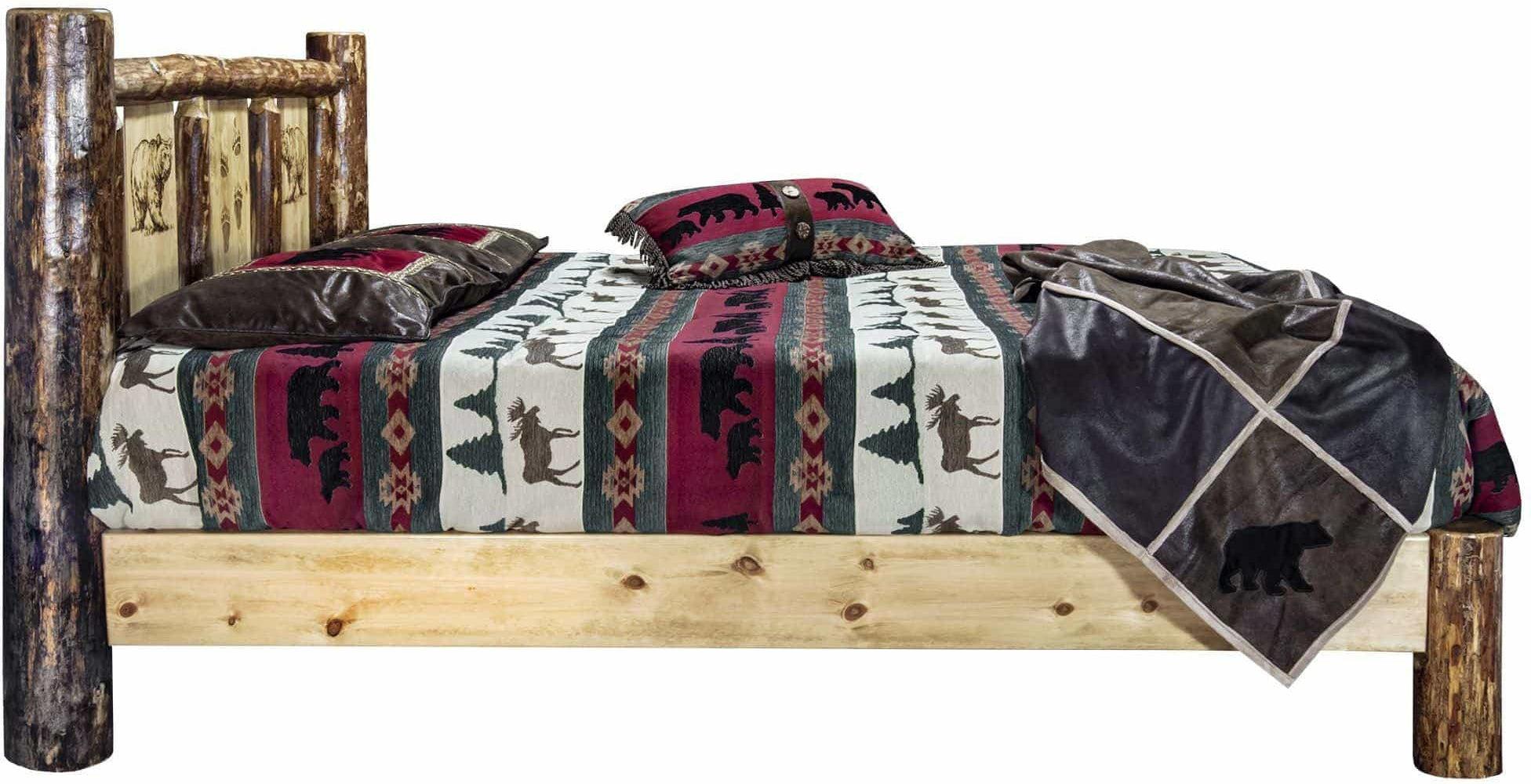 Montana Woodworks Glacier Country Collection Twin Platform Bed with Laser Engraved Design-Rustic Furniture Marketplace