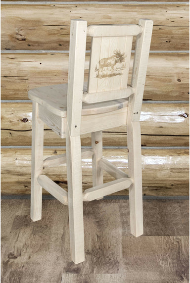 Montana Woodworks Homestead Collection Barstool with Back and Laser Engraved Design - Clear Lacquer Finish-Rustic Furniture Marketplace