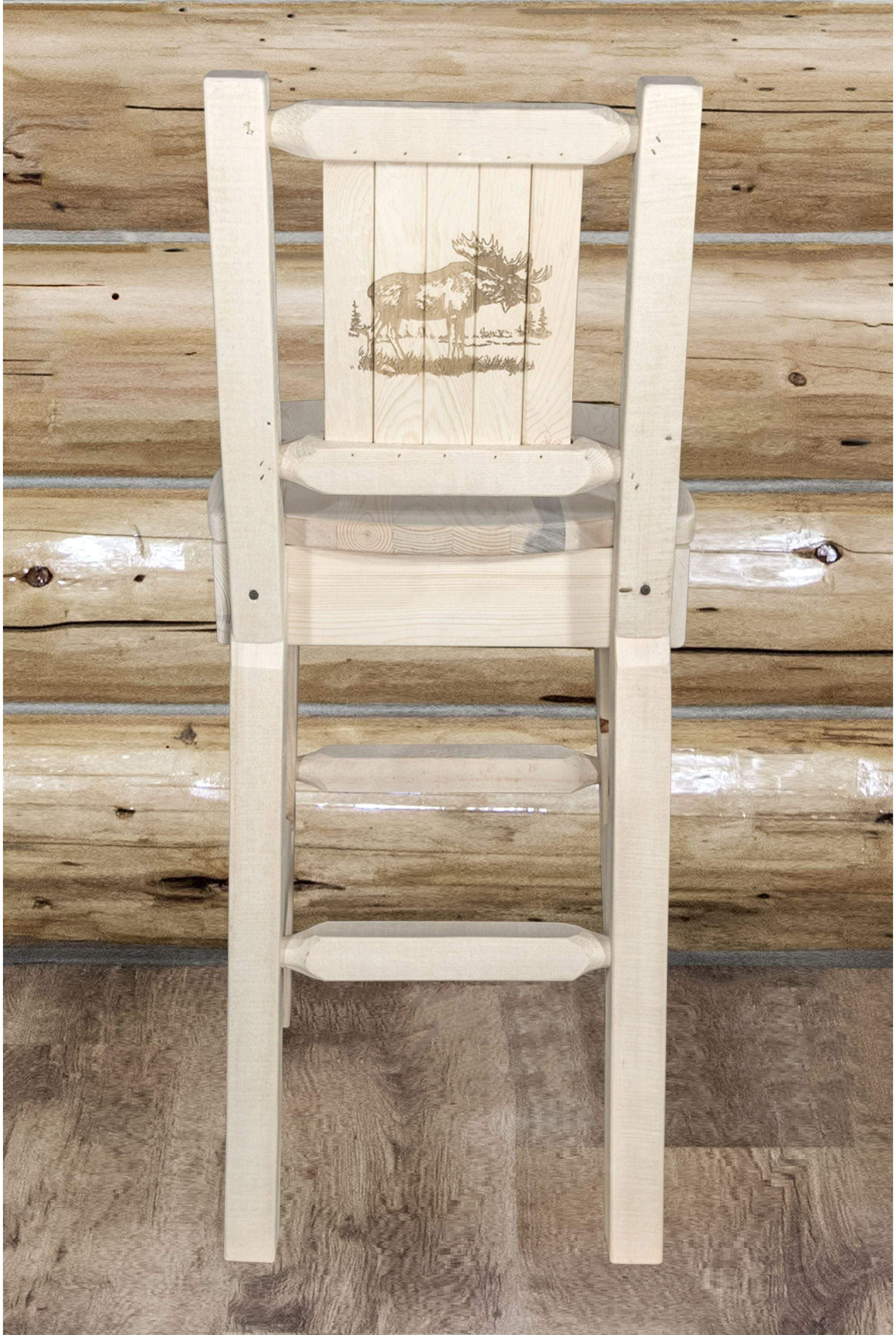 Montana Woodworks Homestead Collection Barstool with Back and Laser Engraved Design - Clear Lacquer Finish-Rustic Furniture Marketplace