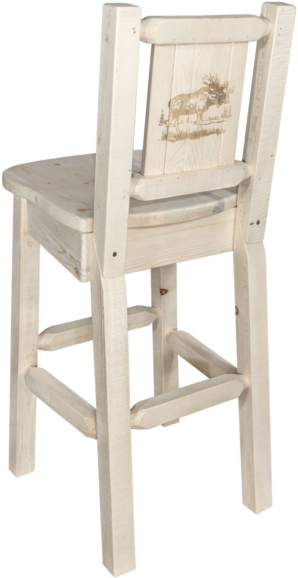 Montana Woodworks Homestead Collection Barstool with Back and Laser Engraved Design - Clear Lacquer Finish-Rustic Furniture Marketplace