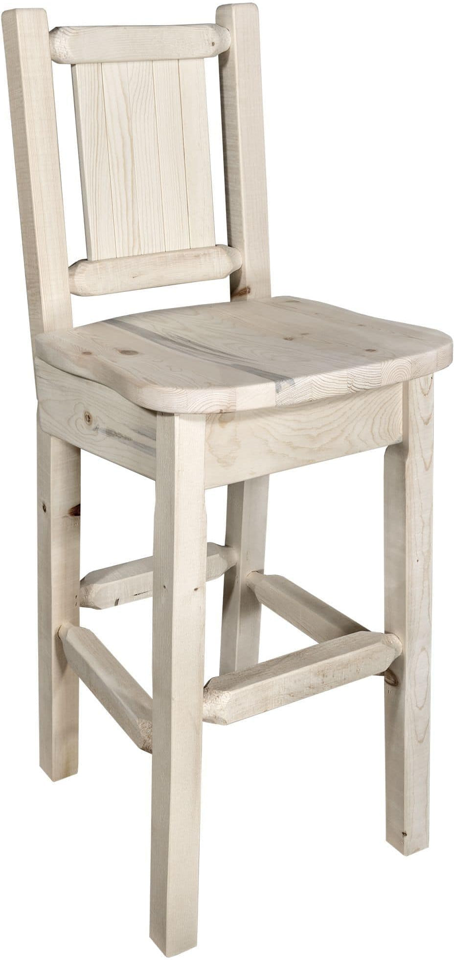 Montana Woodworks Homestead Collection Barstool with Back and Laser Engraved Design - Clear Lacquer Finish-Rustic Furniture Marketplace