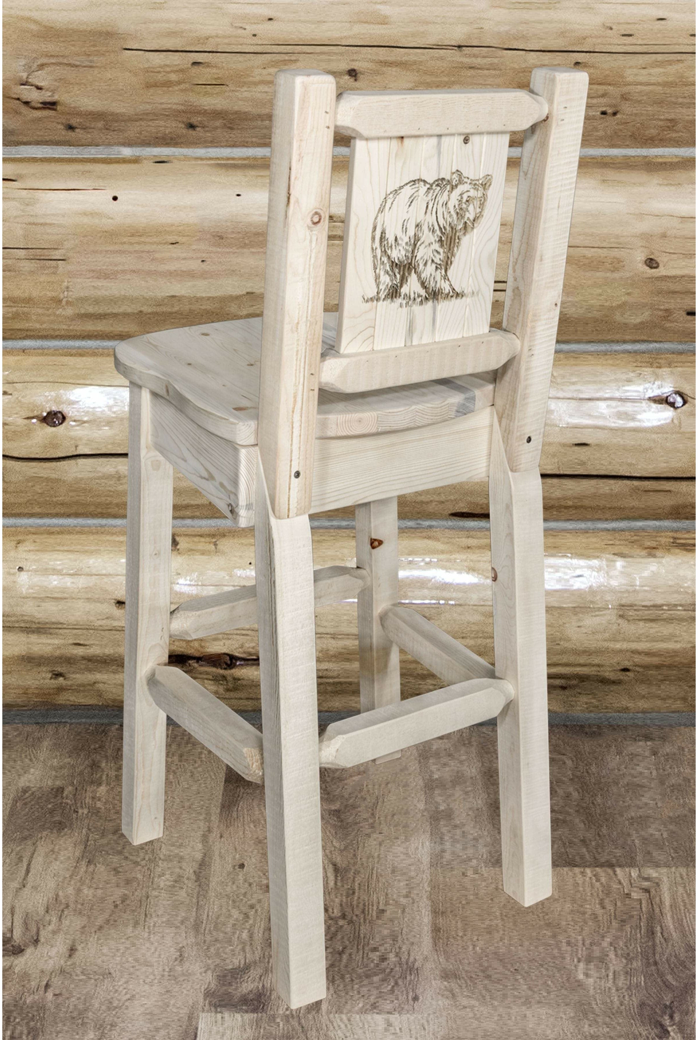 Montana Woodworks Homestead Collection Barstool with Back and Laser Engraved Design - Clear Lacquer Finish-Rustic Furniture Marketplace