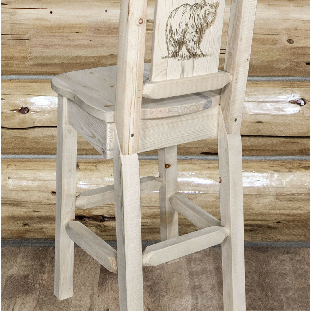 Montana Woodworks Homestead Collection Barstool with Back and Laser Engraved Design - Clear Lacquer Finish-Rustic Furniture Marketplace