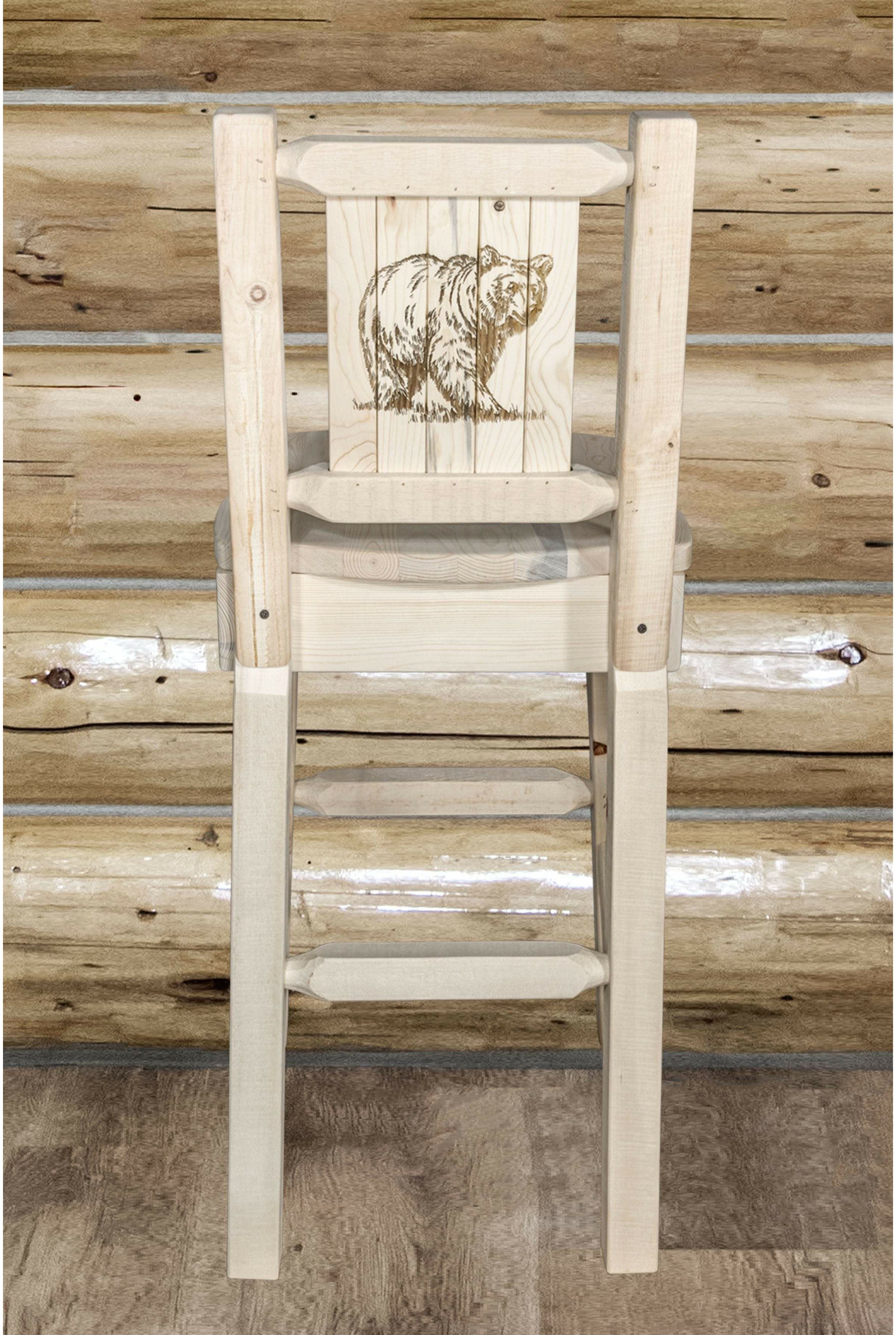 Montana Woodworks Homestead Collection Barstool with Back and Laser Engraved Design - Clear Lacquer Finish-Rustic Furniture Marketplace