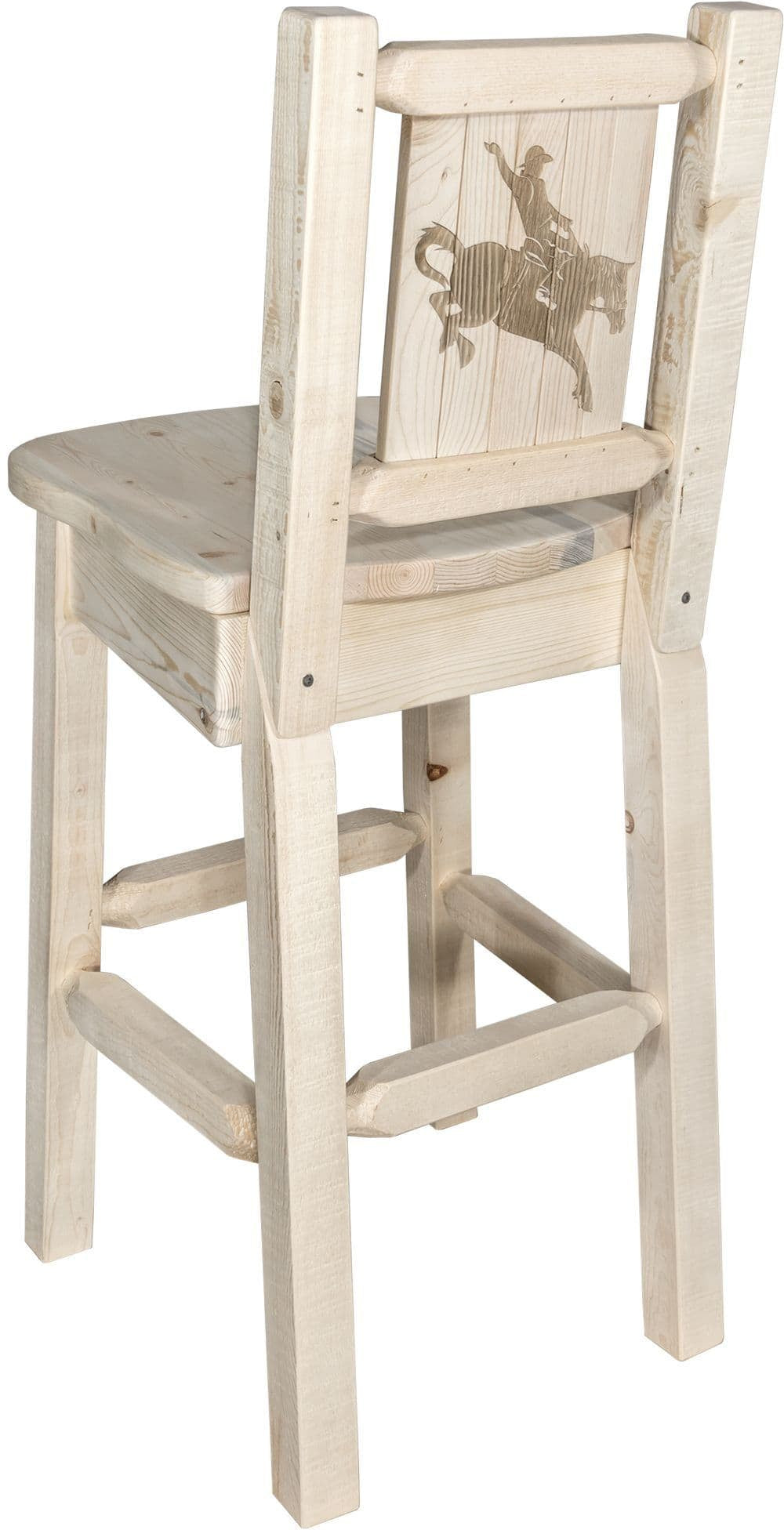 Montana Woodworks Homestead Collection Barstool with Back and Laser Engraved Design - Clear Lacquer Finish-Rustic Furniture Marketplace