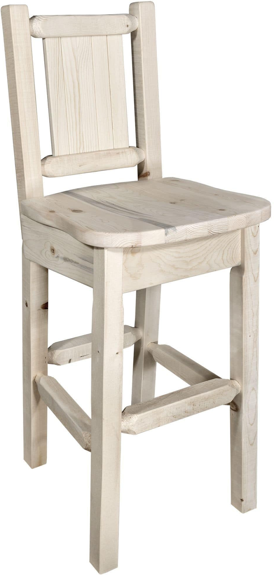 Montana Woodworks Homestead Collection Barstool with Back and Laser Engraved Design - Clear Lacquer Finish-Rustic Furniture Marketplace