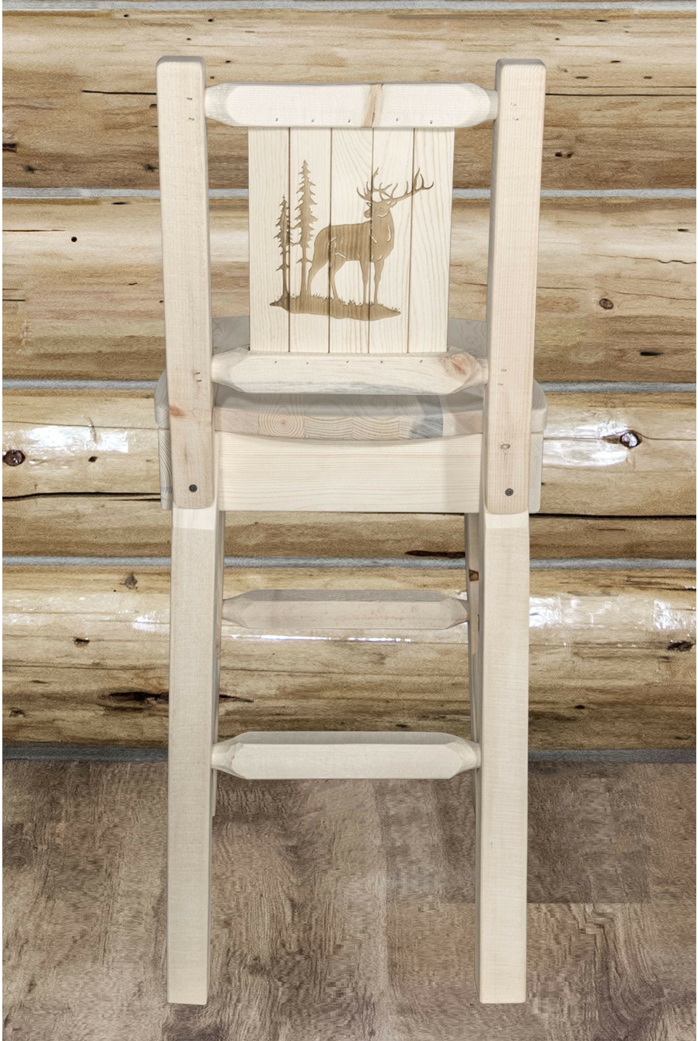 Montana Woodworks Homestead Collection Barstool with Back and Laser Engraved Design - Clear Lacquer Finish-Rustic Furniture Marketplace