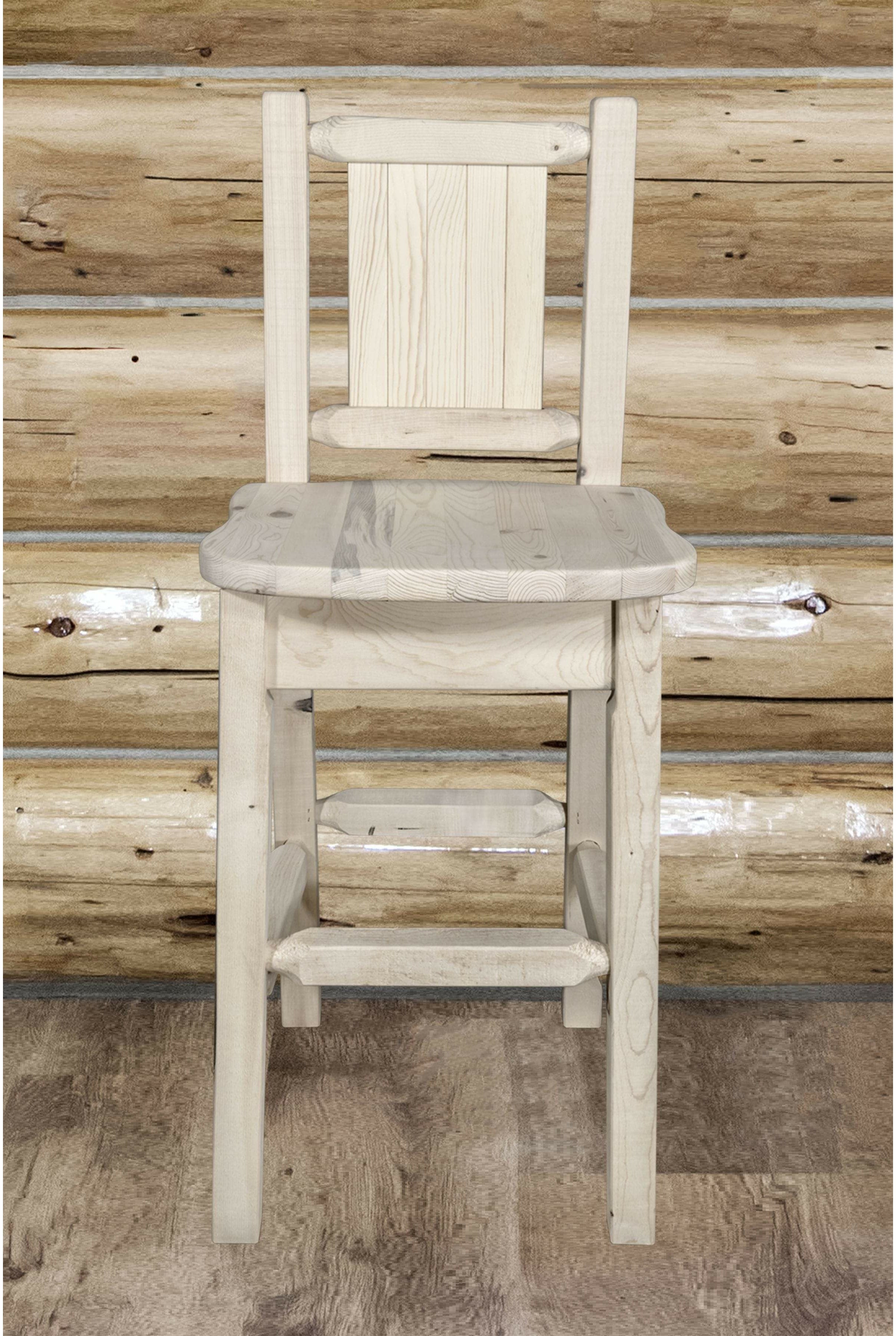 Montana Woodworks Homestead Collection Barstool with Back and Laser Engraved Design - Clear Lacquer Finish-Rustic Furniture Marketplace