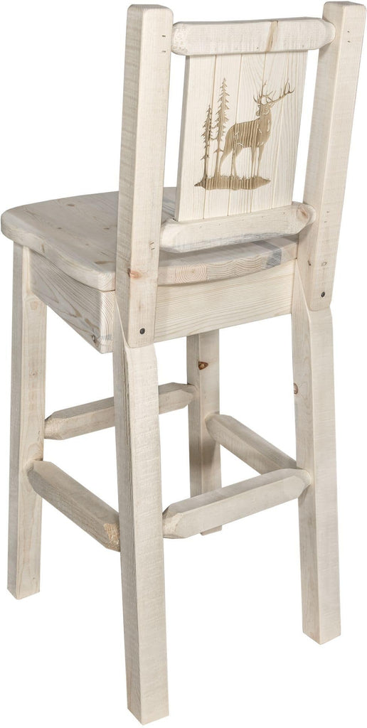 Montana Woodworks Homestead Collection Barstool with Back and Laser Engraved Design - Clear Lacquer Finish-Rustic Furniture Marketplace
