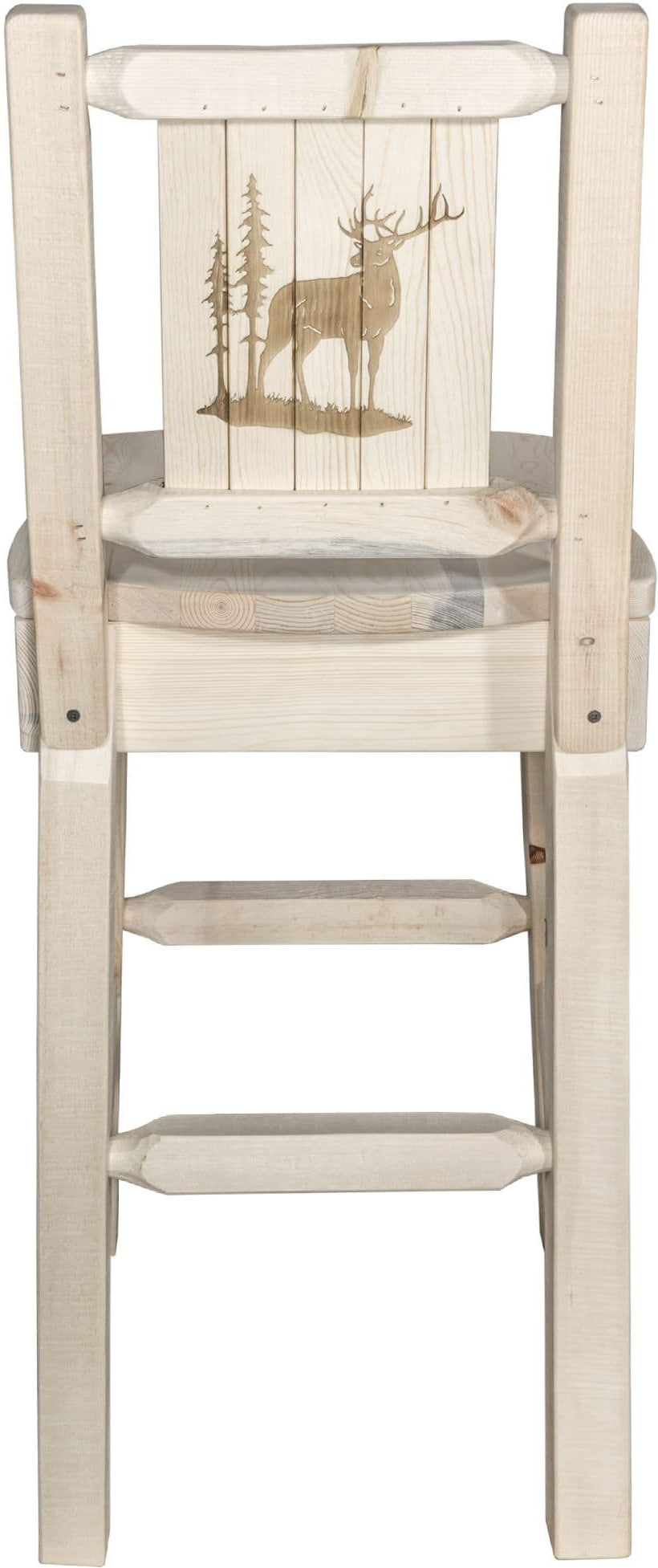 Montana Woodworks Homestead Collection Barstool with Back and Laser Engraved Design - Clear Lacquer Finish-Rustic Furniture Marketplace