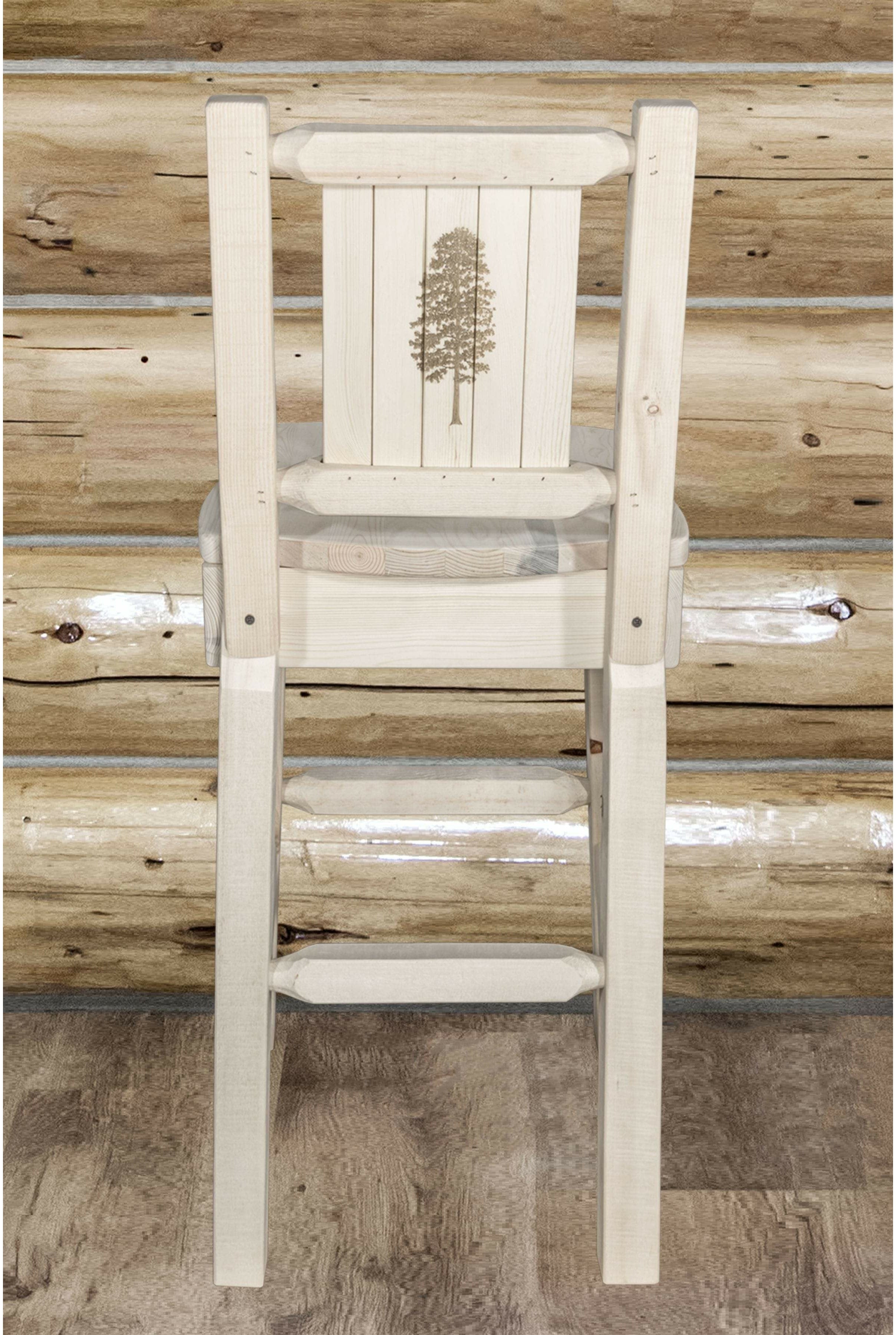 Montana Woodworks Homestead Collection Barstool with Back and Laser Engraved Design - Clear Lacquer Finish-Rustic Furniture Marketplace