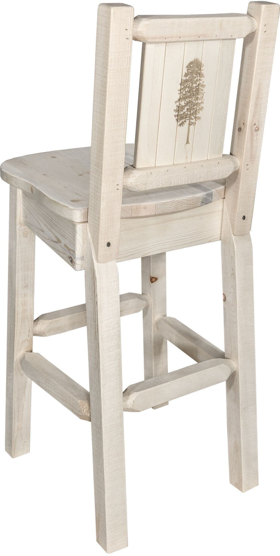 Montana Woodworks Homestead Collection Barstool with Back and Laser Engraved Design - Clear Lacquer Finish-Rustic Furniture Marketplace