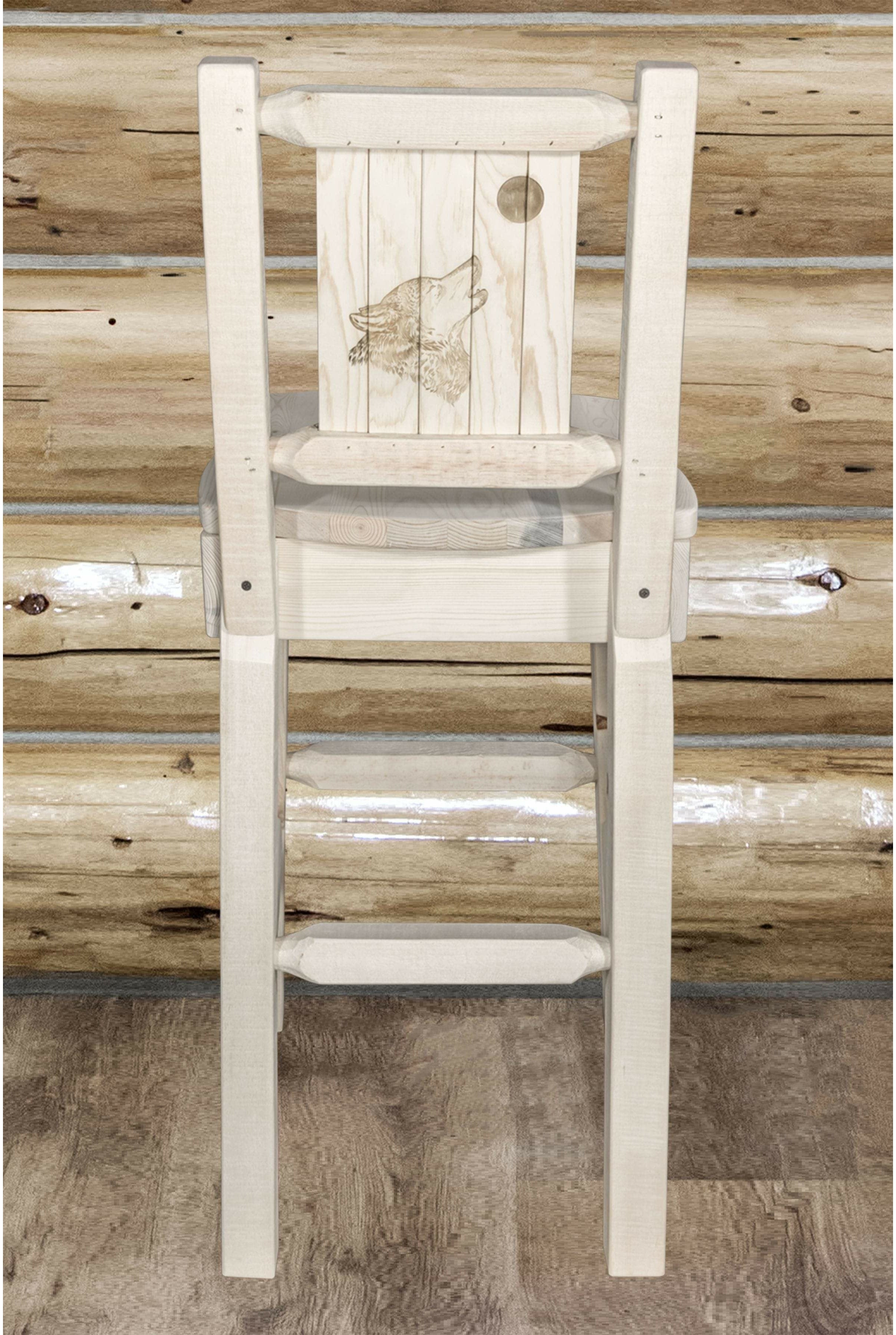 Montana Woodworks Homestead Collection Barstool with Back and Laser Engraved Design - Clear Lacquer Finish-Rustic Furniture Marketplace