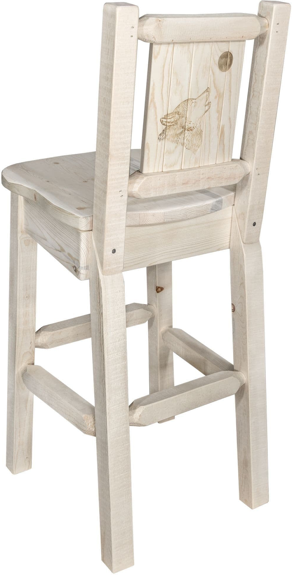 Montana Woodworks Homestead Collection Barstool with Back and Laser Engraved Design - Clear Lacquer Finish-Rustic Furniture Marketplace