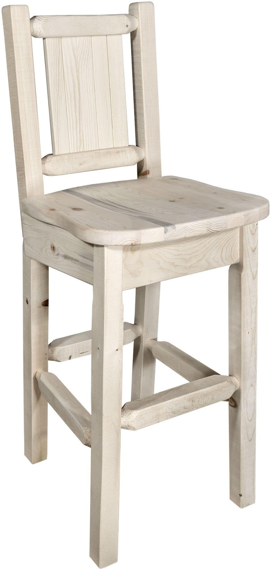 Montana Woodworks Homestead Collection Barstool with Back and Laser Engraved Design - Clear Lacquer Finish-Rustic Furniture Marketplace