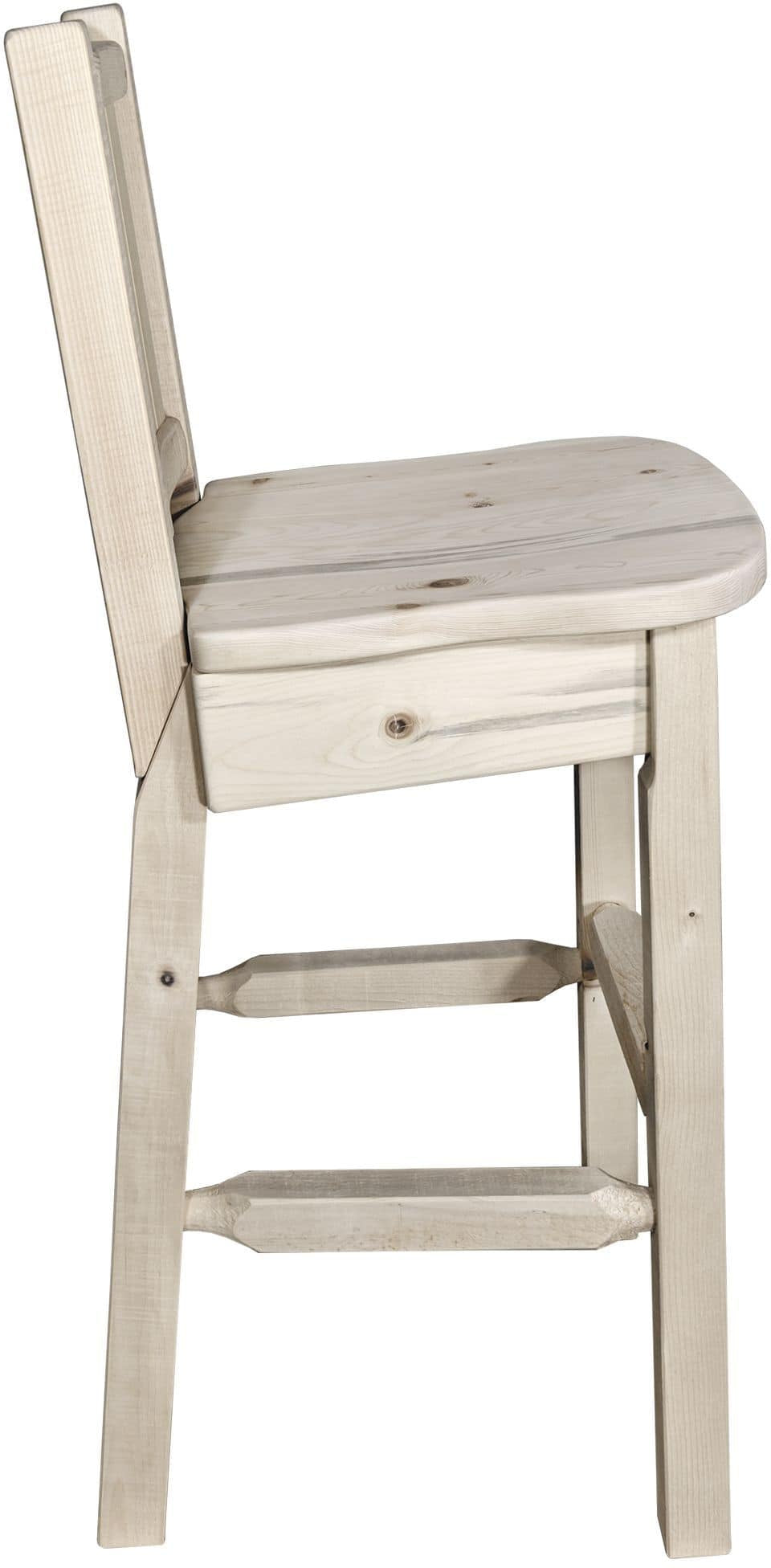 Montana Woodworks Homestead Collection Barstool with Back and Laser Engraved Design - Clear Lacquer Finish-Rustic Furniture Marketplace