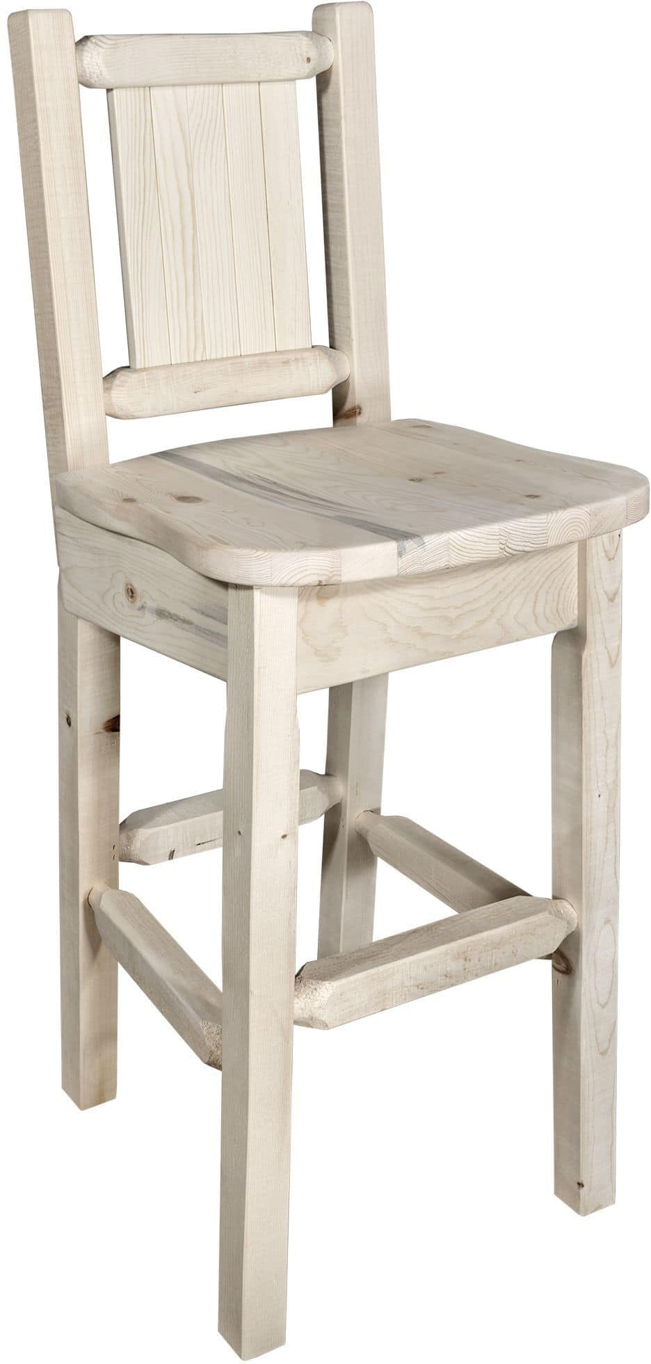 Montana Woodworks Homestead Collection Barstool with Back and Laser Engraved Design - Clear Lacquer Finish-Rustic Furniture Marketplace