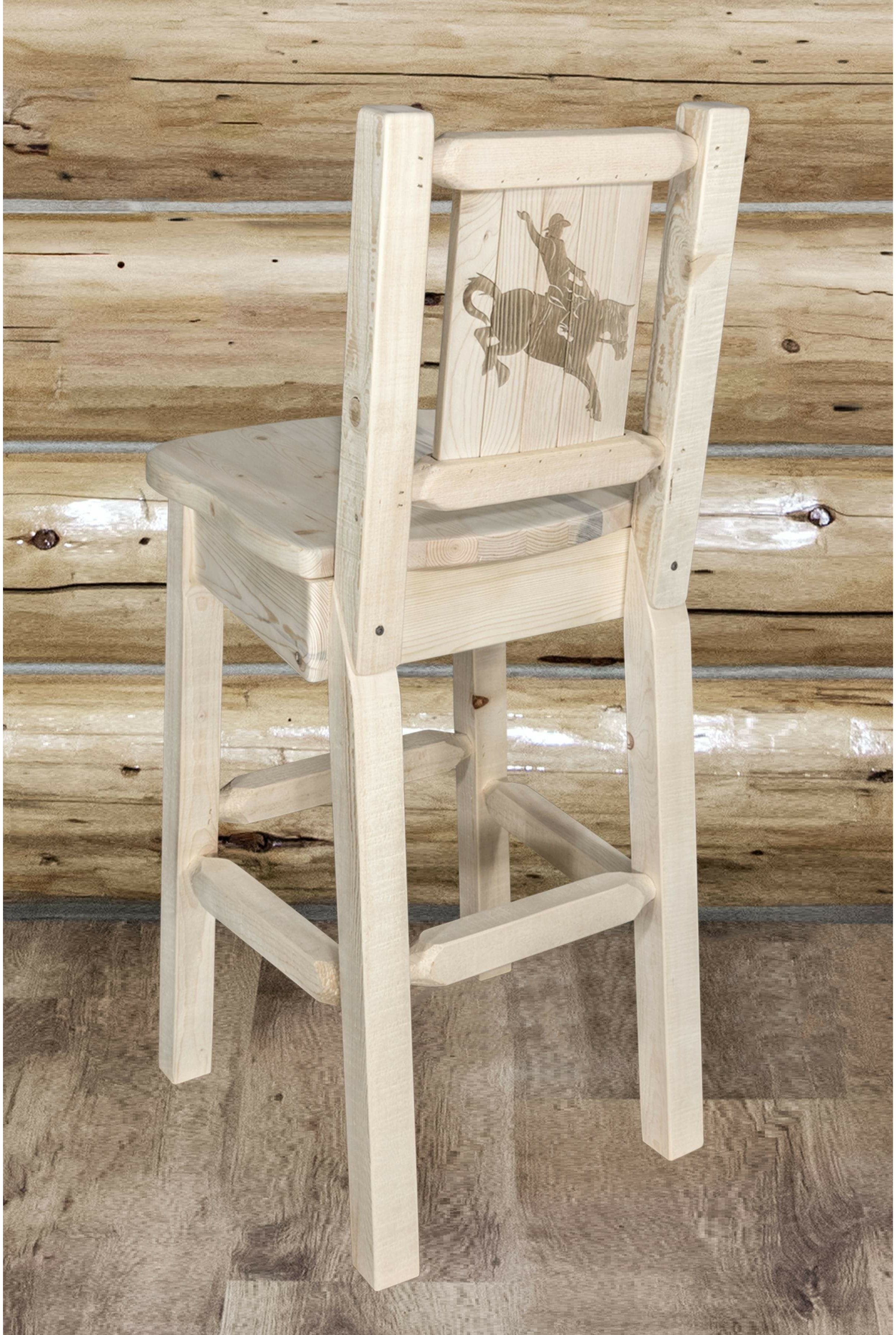 Montana Woodworks Homestead Collection Barstool with Back and Laser Engraved Design - Clear Lacquer Finish-Rustic Furniture Marketplace