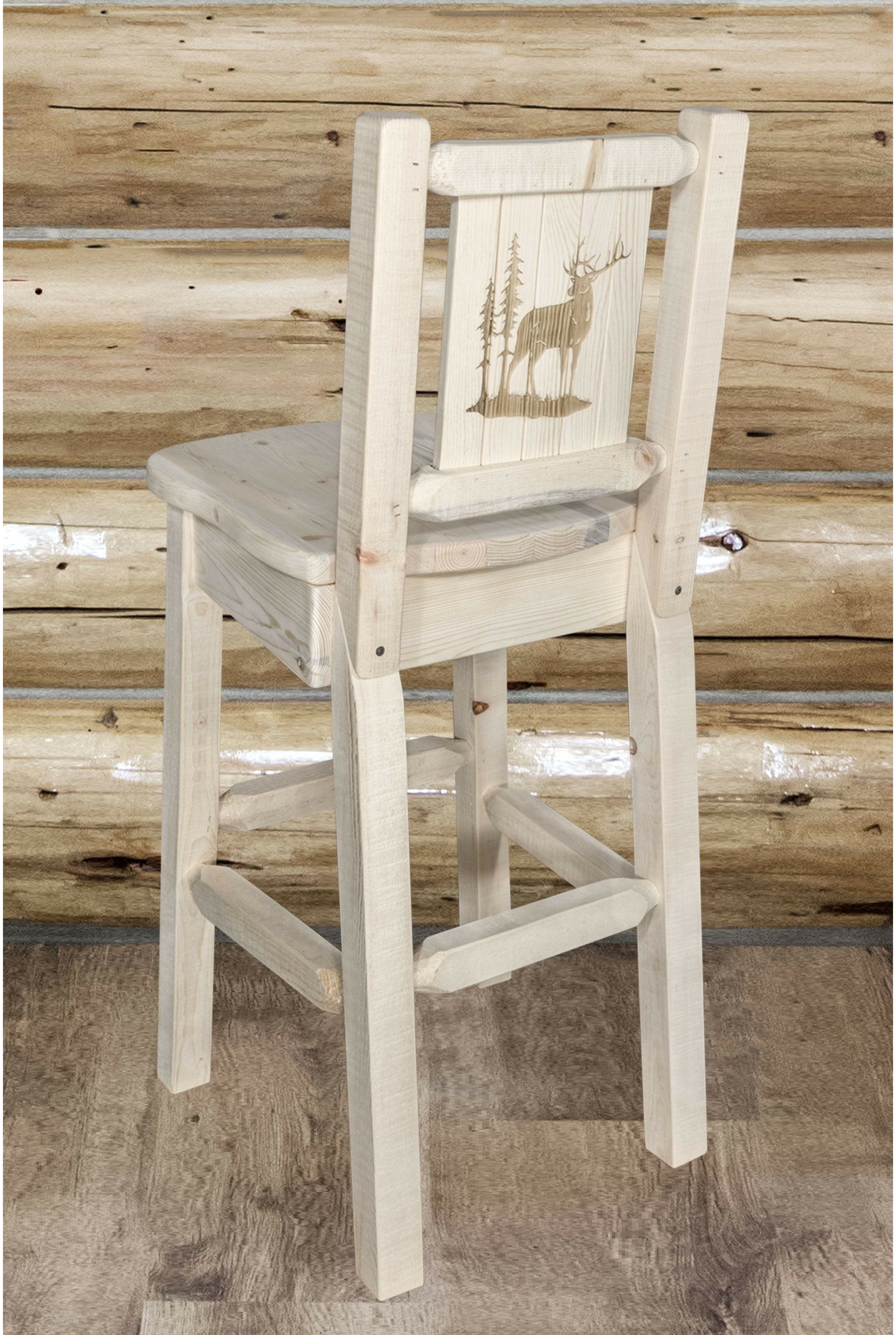 Montana Woodworks Homestead Collection Barstool with Back and Laser Engraved Design - Clear Lacquer Finish-Rustic Furniture Marketplace