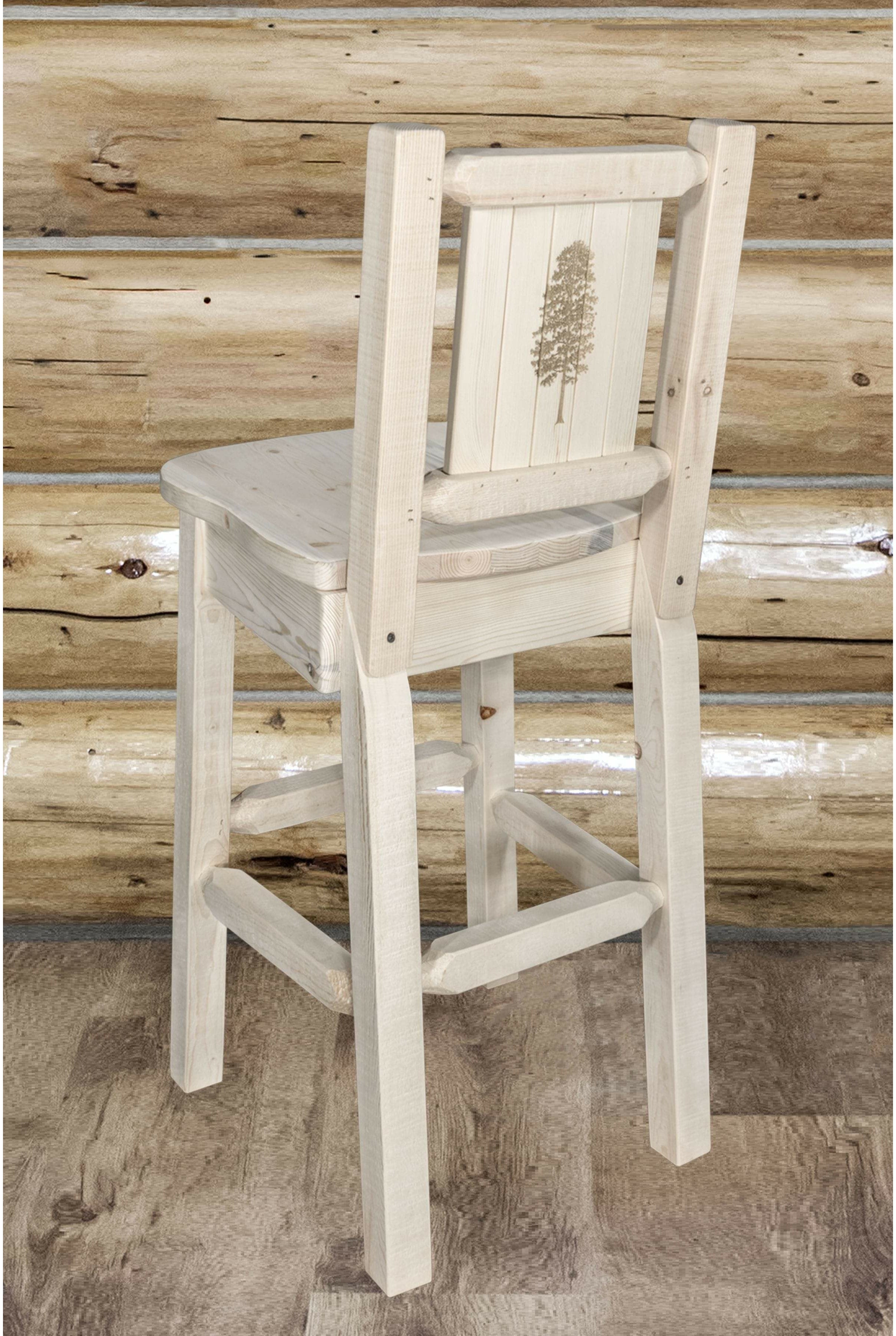 Montana Woodworks Homestead Collection Barstool with Back and Laser Engraved Design - Clear Lacquer Finish-Rustic Furniture Marketplace