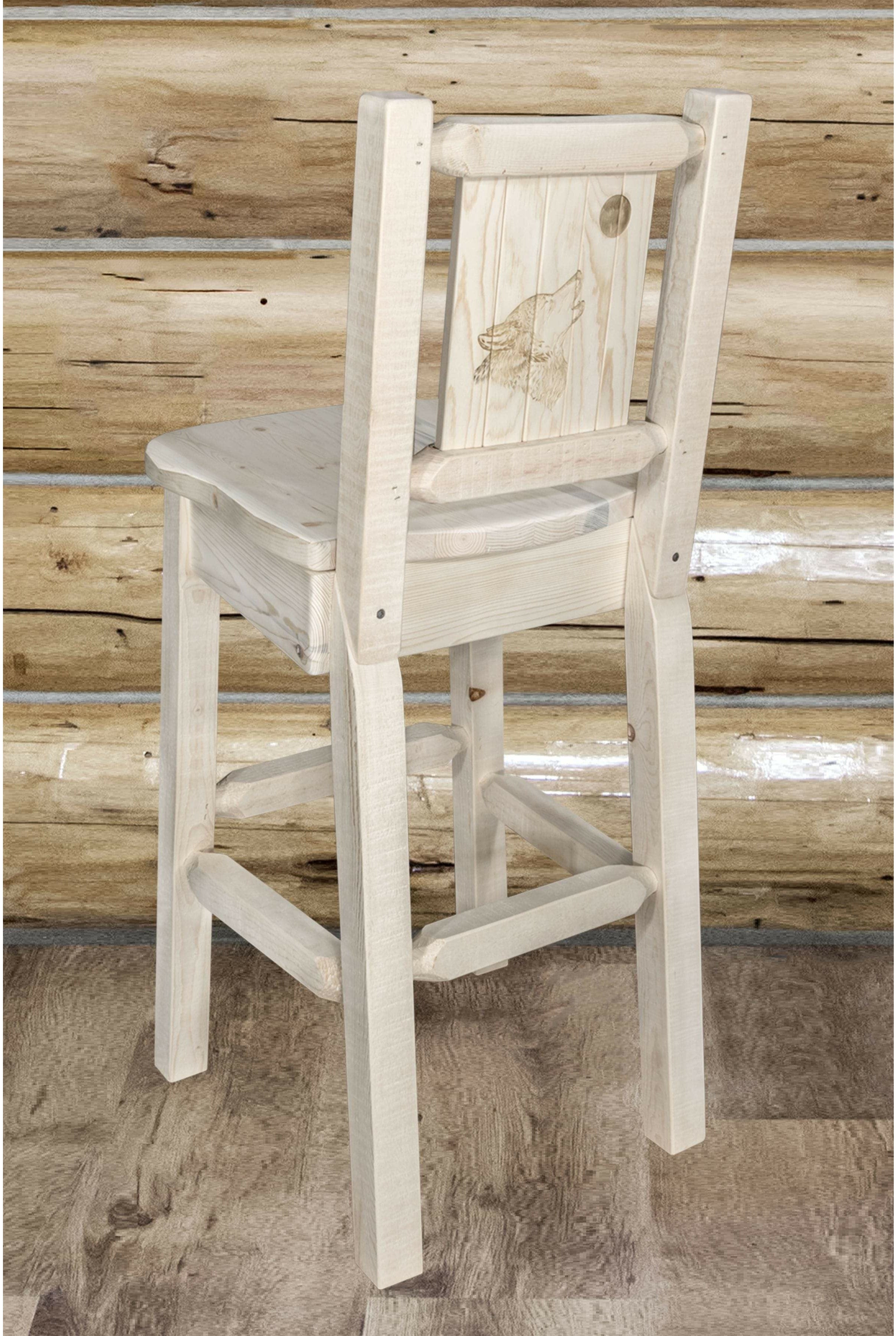 Montana Woodworks Homestead Collection Barstool with Back and Laser Engraved Design - Clear Lacquer Finish-Rustic Furniture Marketplace