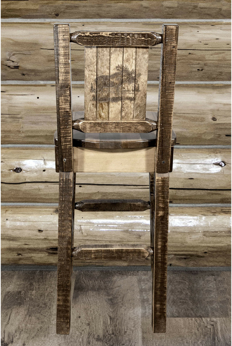 Montana Woodworks Homestead Collection Barstool with Back and Laser Engraved Design - Stain & Lacquer Finish-Rustic Furniture Marketplace