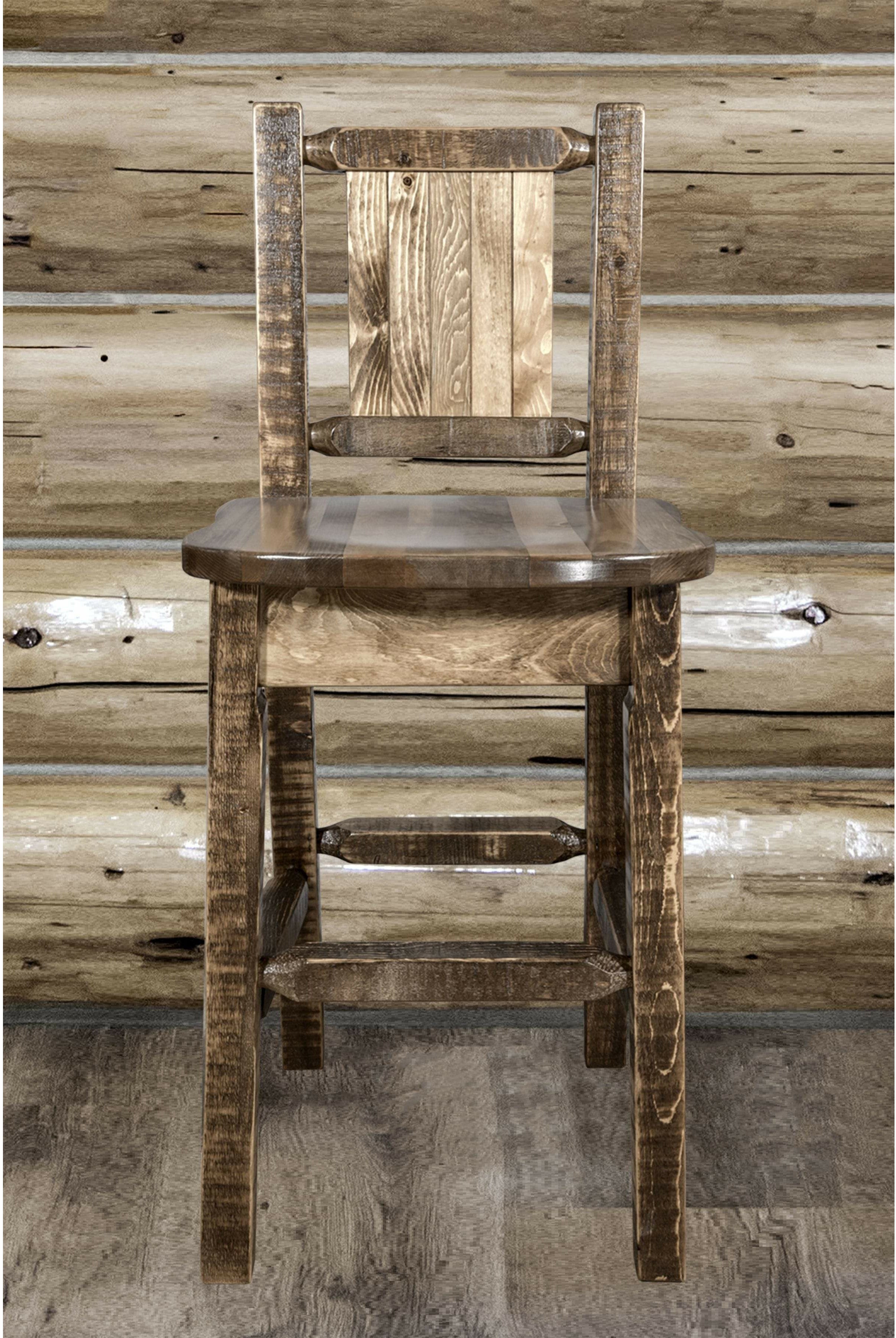 Montana Woodworks Homestead Collection Barstool with Back and Laser Engraved Design - Stain & Lacquer Finish-Rustic Furniture Marketplace