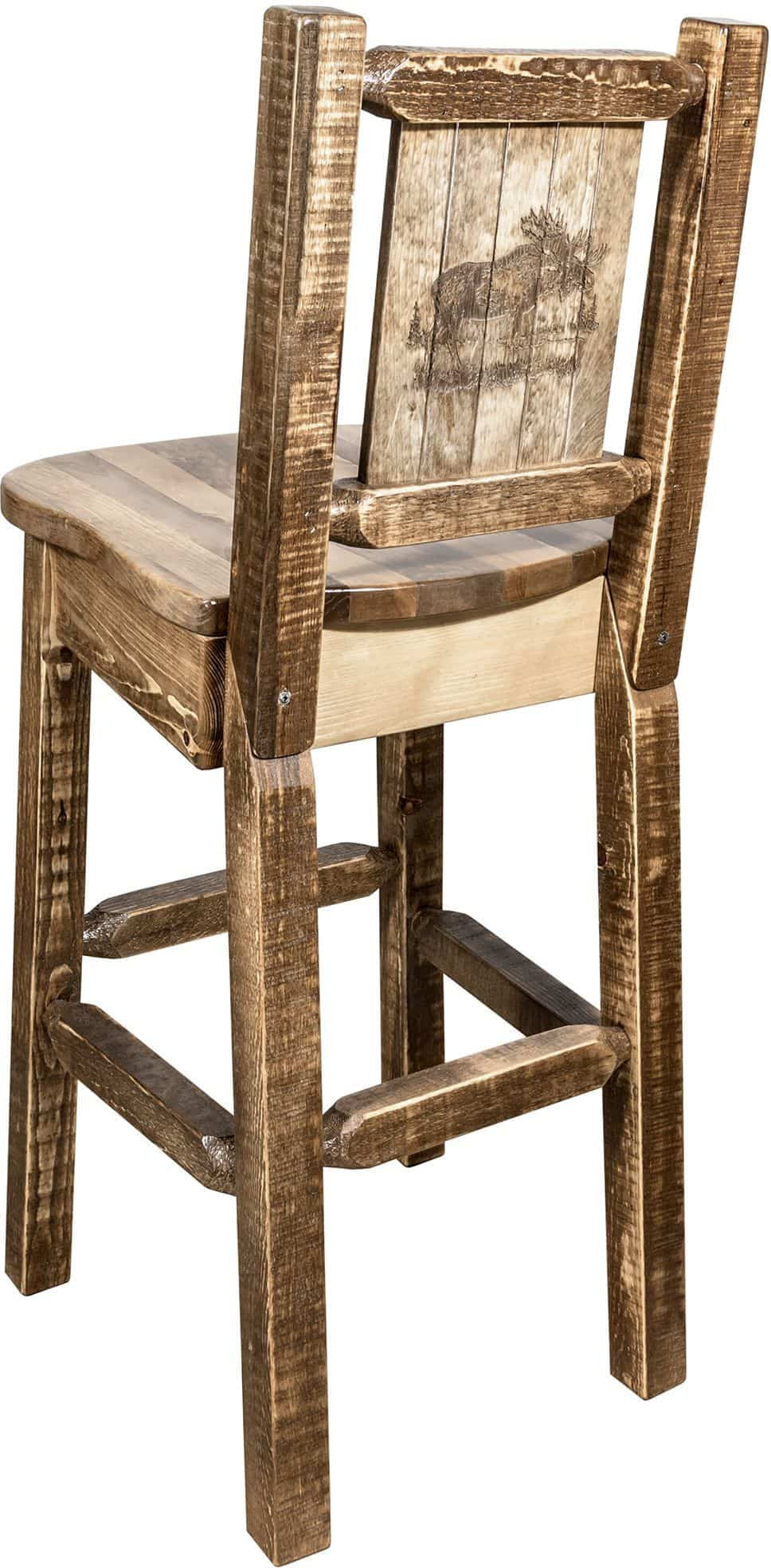 Montana Woodworks Homestead Collection Barstool with Back and Laser Engraved Design - Stain & Lacquer Finish-Rustic Furniture Marketplace